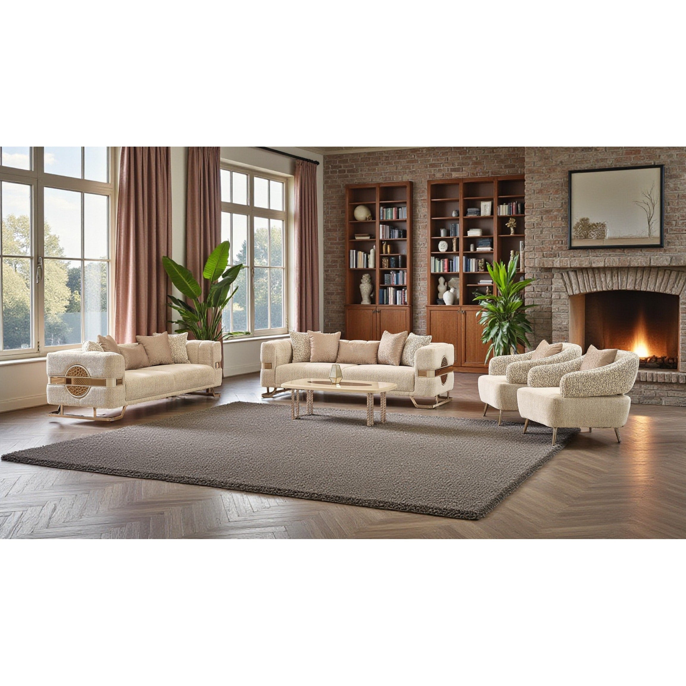 Genvale 4 Pieces Living Room Sets 2 Sofa 2 Chair