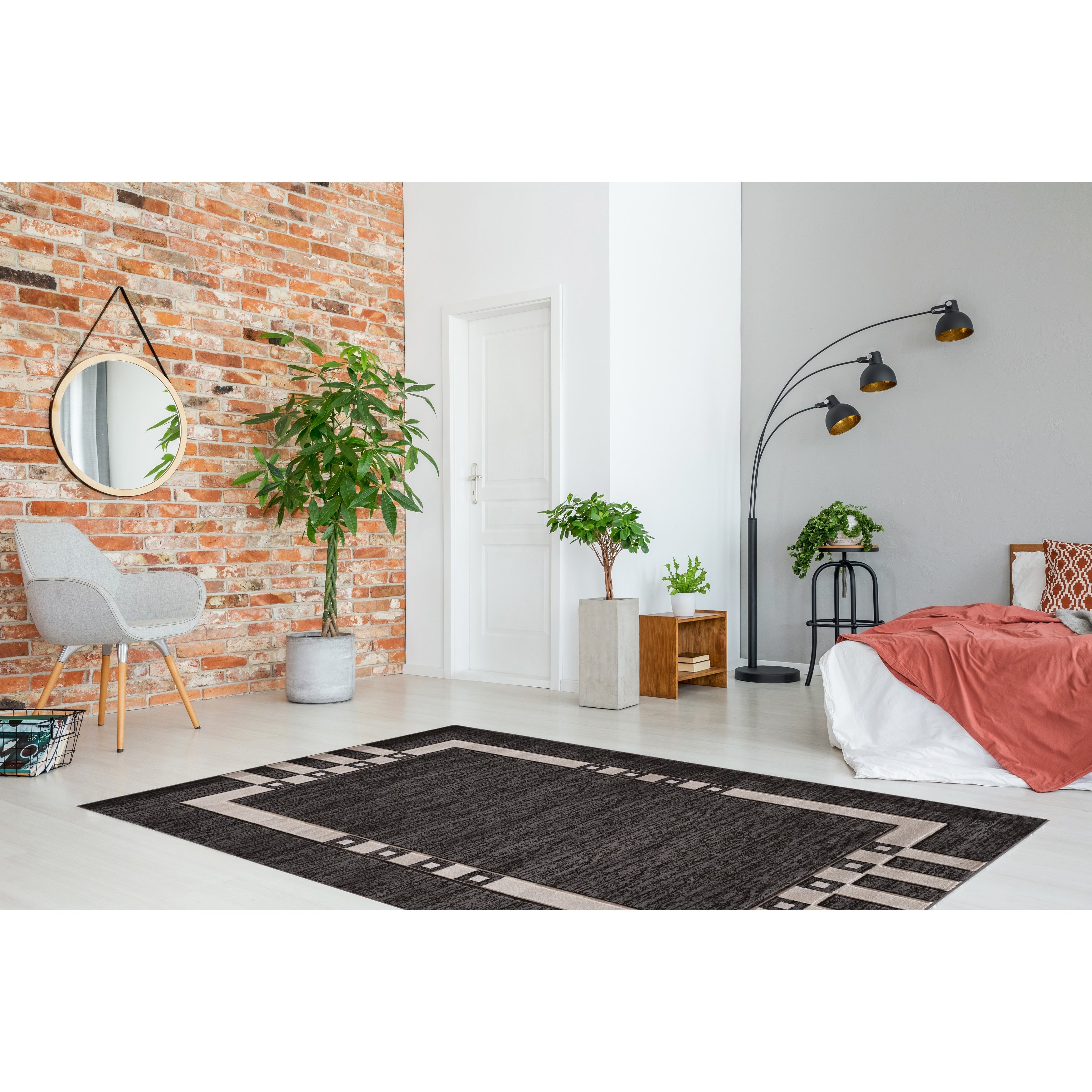 Linon Charcoal Ivory Bordered Area Rug 110 X 210 110 X 210