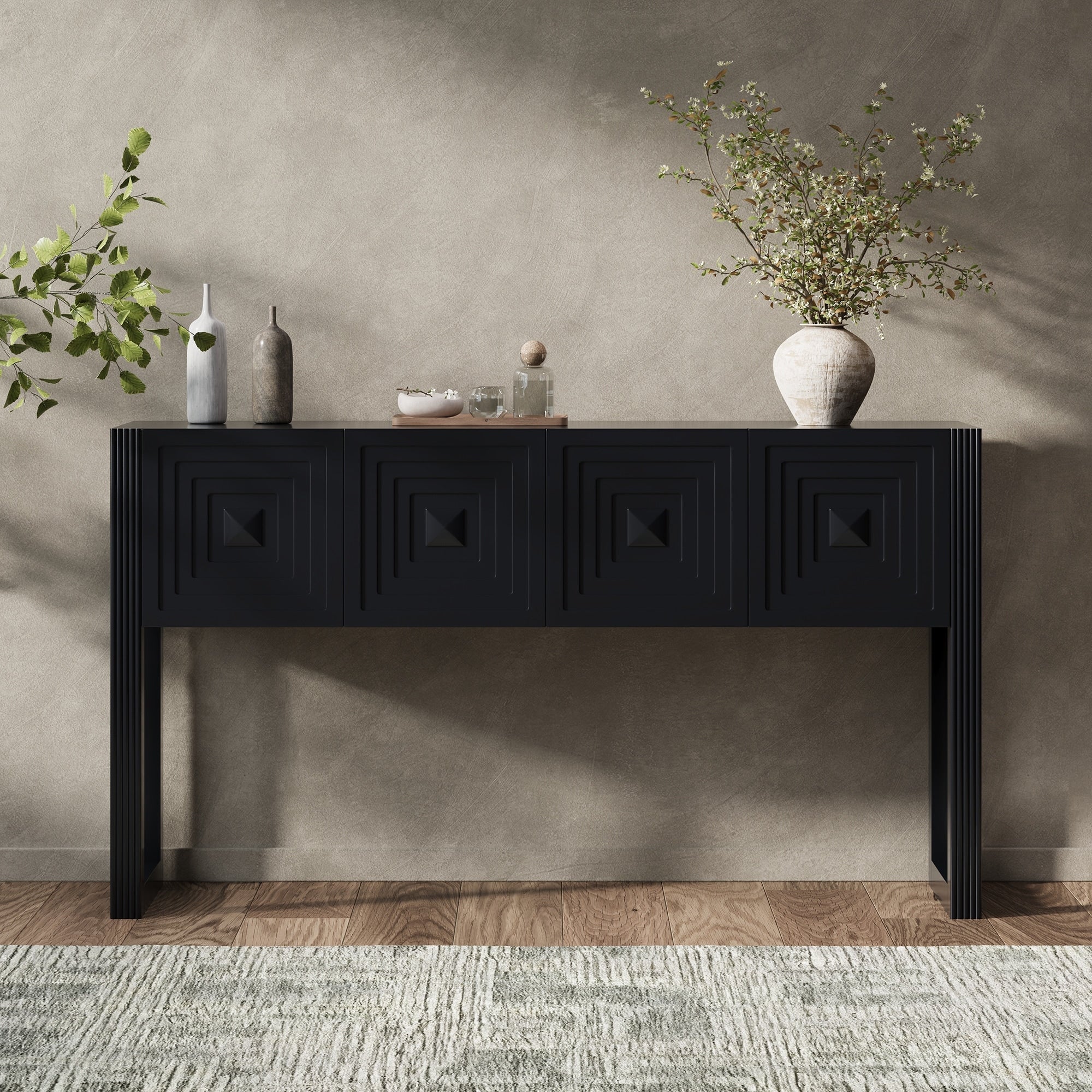 Geometric Carved Console Table Hallway Table With 3 Drawers Entryway Table Sofa Table With Fluted Legs