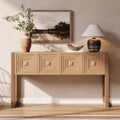 Geometric Carved Console Table With 3 Soft Close Drawers And Fluted Leg Details For Living Room Hallway