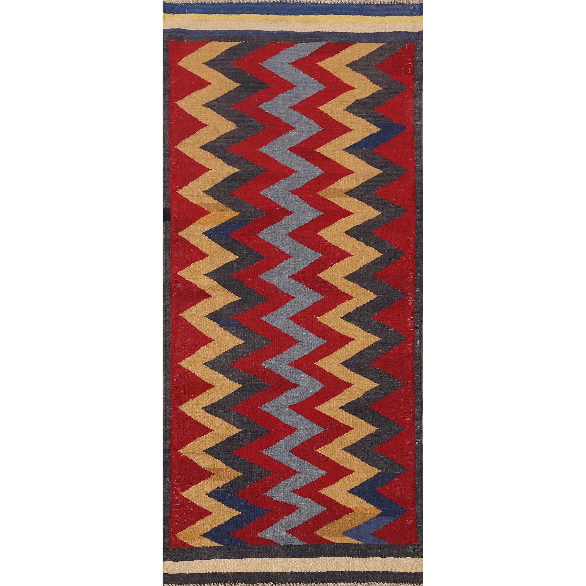 Geometric Chevron Kilim Oriental Kitchen Area Rug Wool Hand Woven 31 X 63