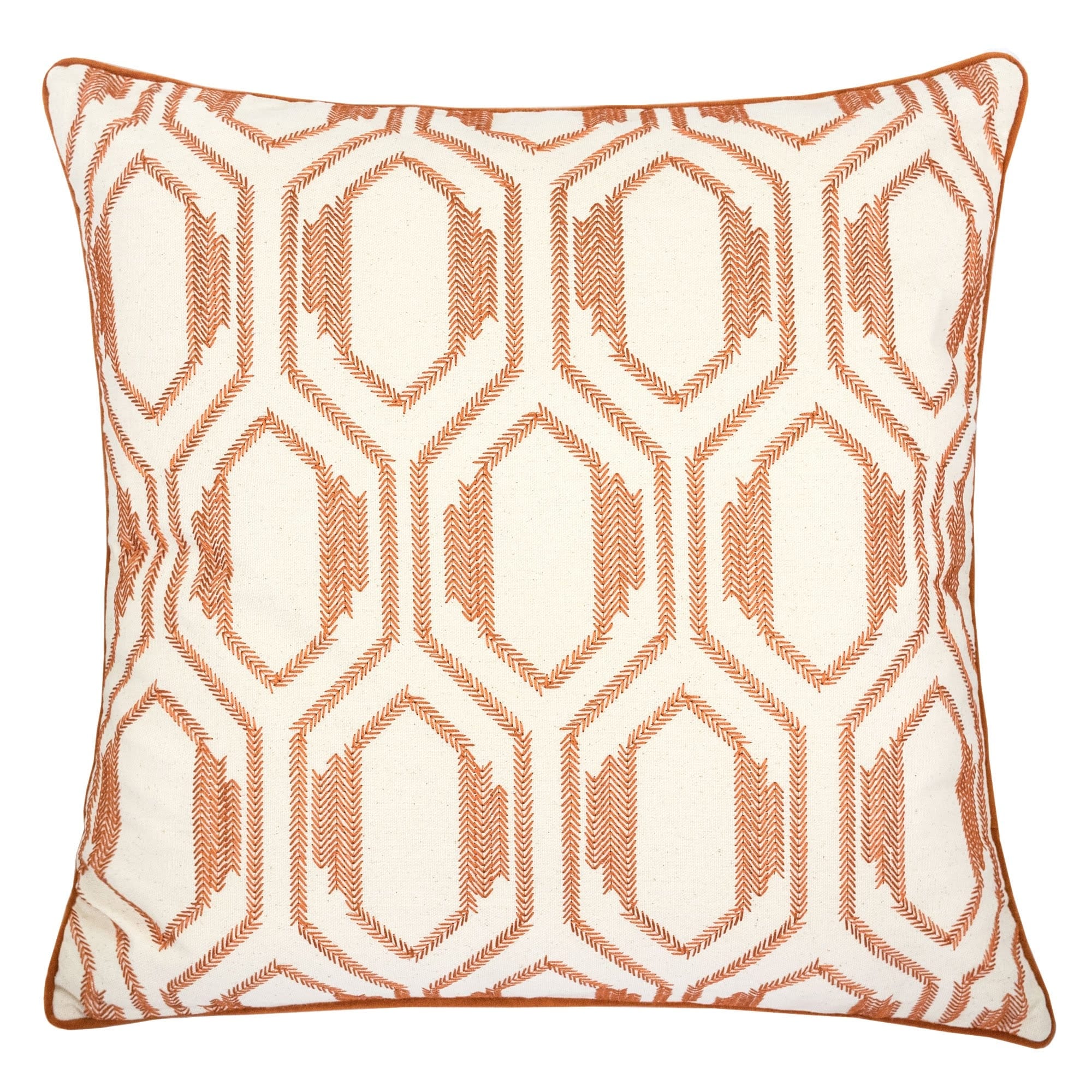 Geometric Embroidered Cotton Throw Pillow Rust Modern Accent Set Of 2