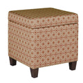Geometric Patterned Square Wooden Ottoman With Lift Off Lid Storage Orange And Cream