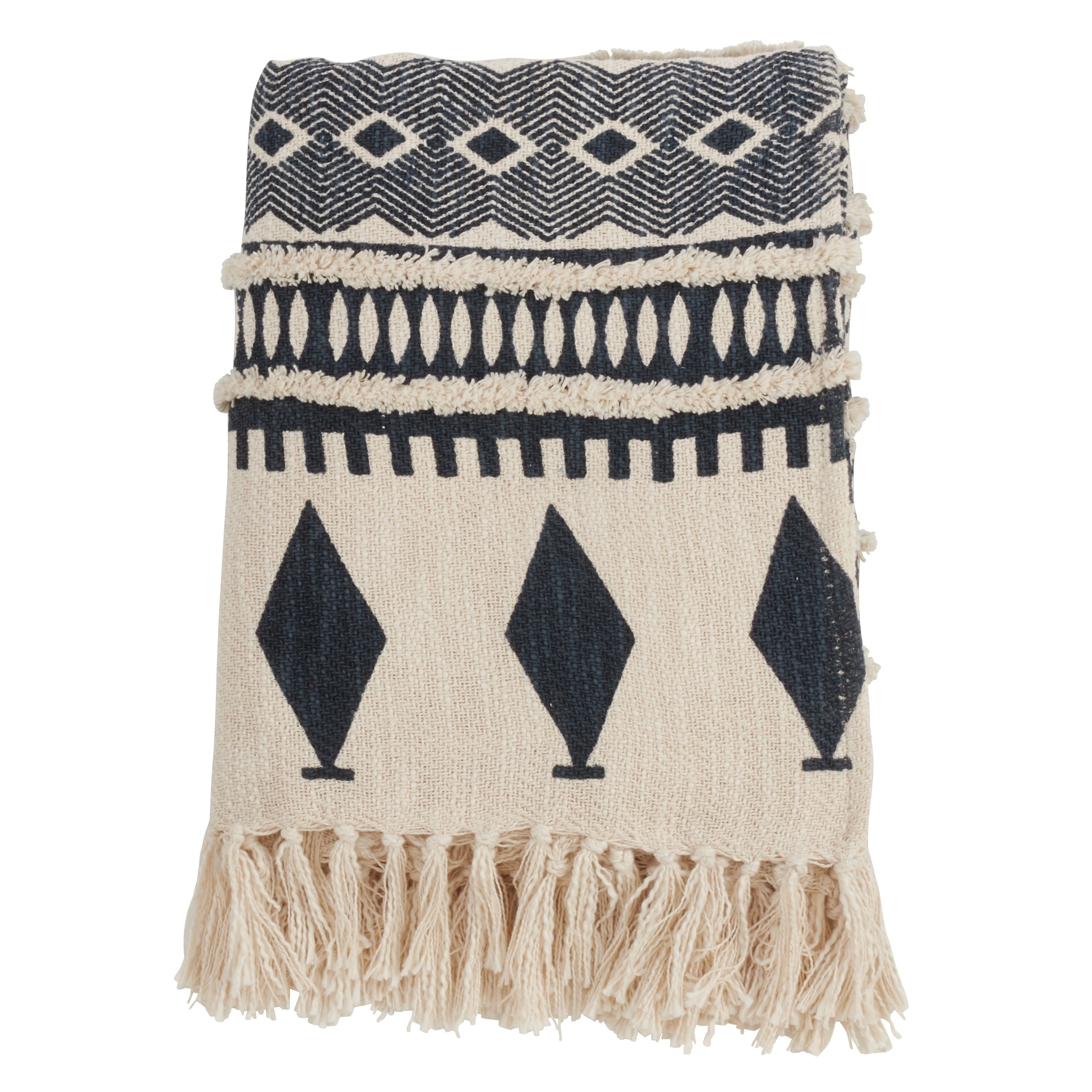 Geometric Print Fringed Cotton Throw Blanket