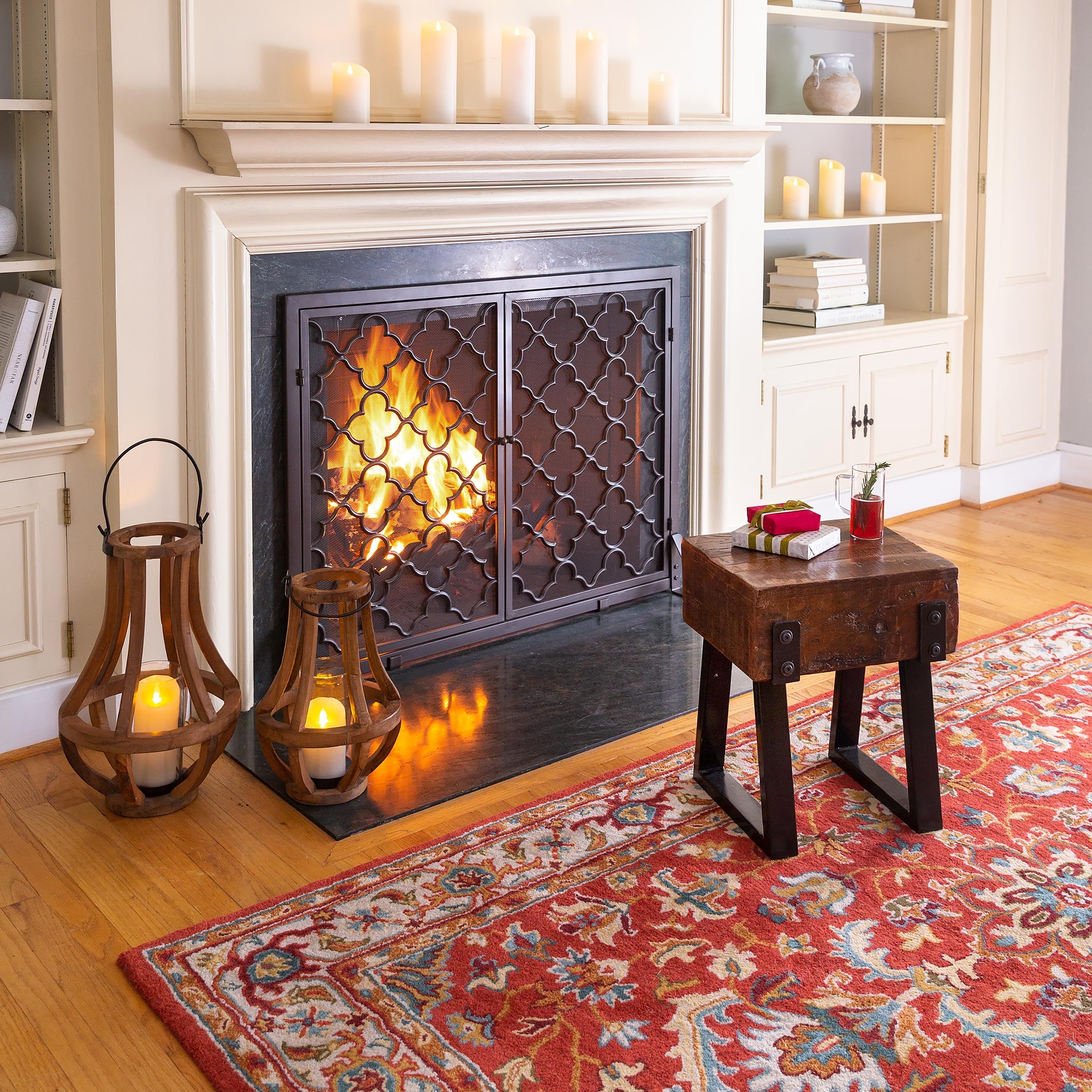 Geometric Steel Fireplace Screen With Doors