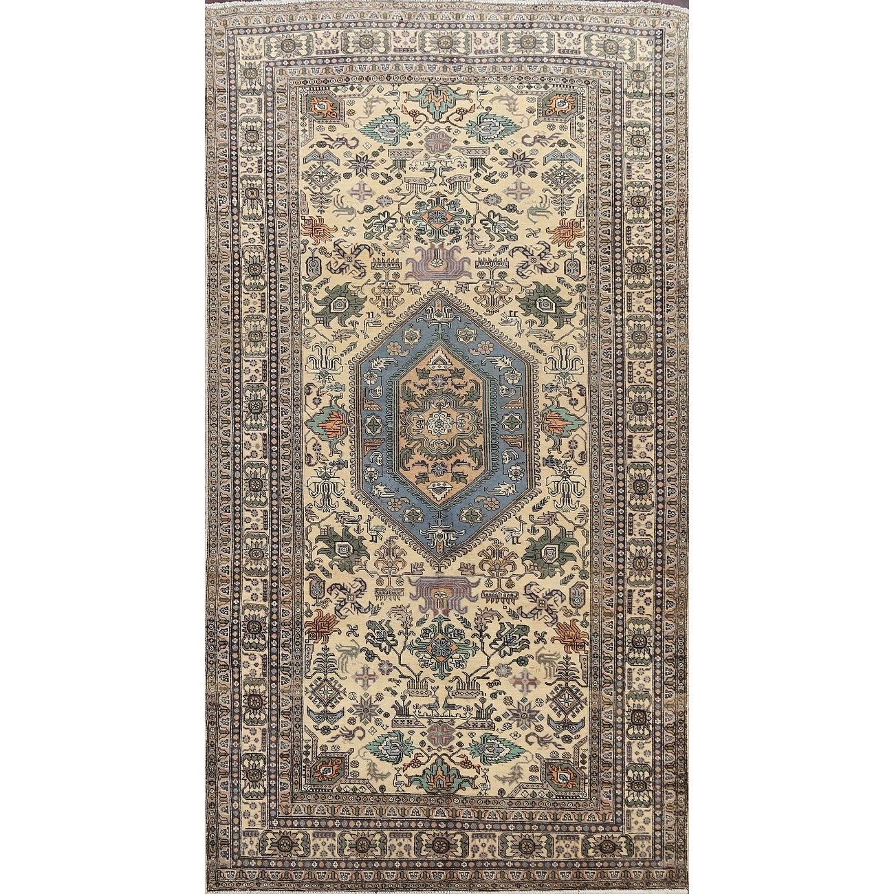 Geometric Tabriz Persian Area Rug Wool Hand Knotted Bedroom Carpet 54 X 95