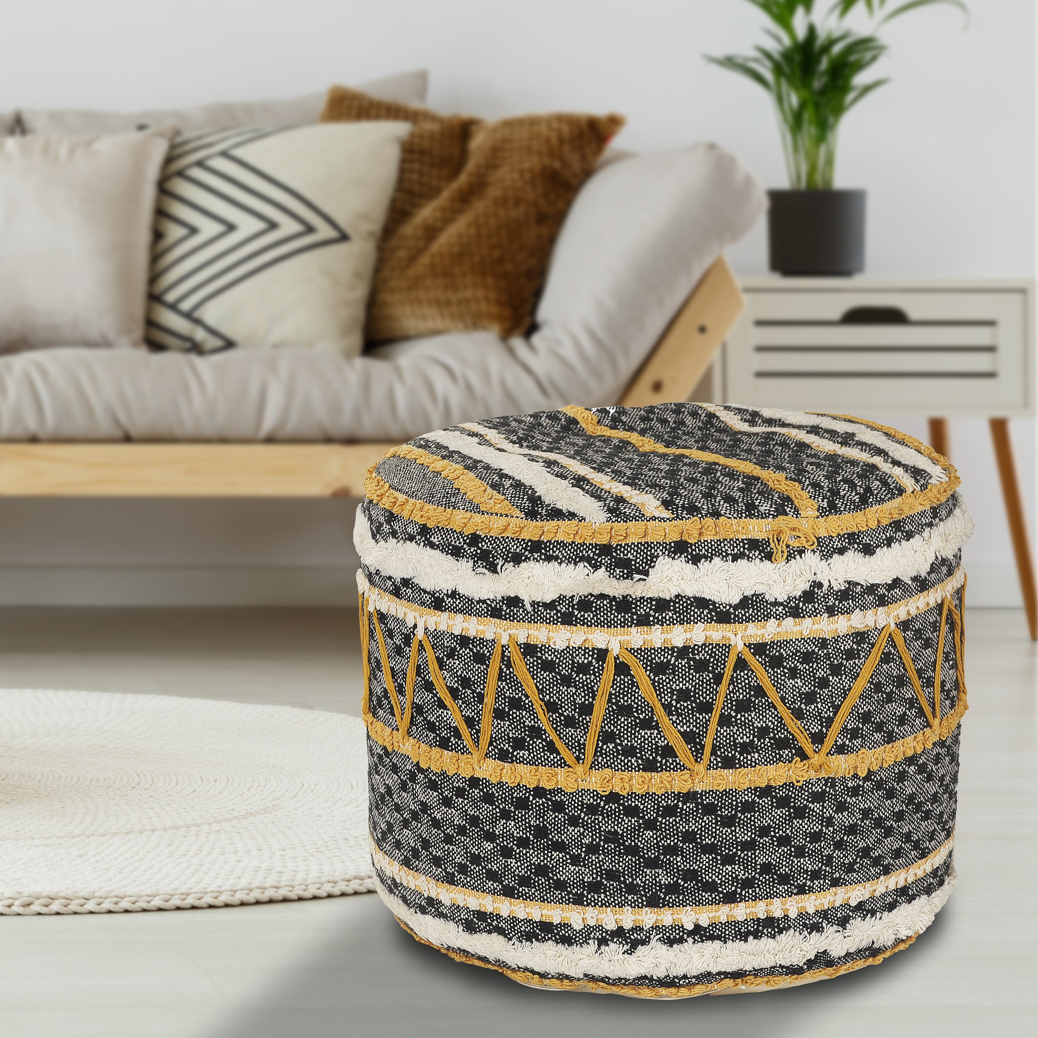 Geometric Tufted Multicolored Pouf