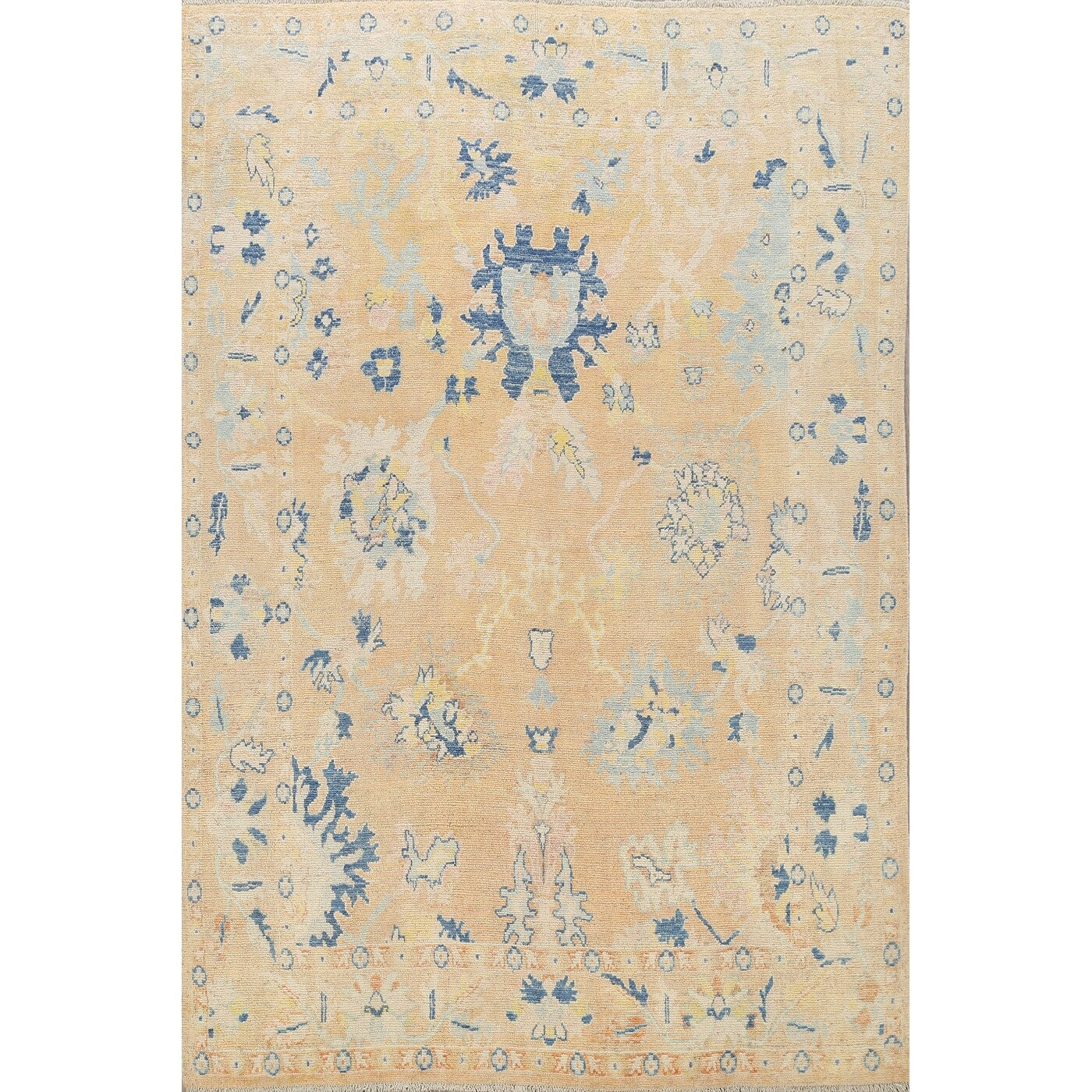 Geometric Turkish Authentic Oushak Oriental Wool Area Rug Handmade 74 X 92