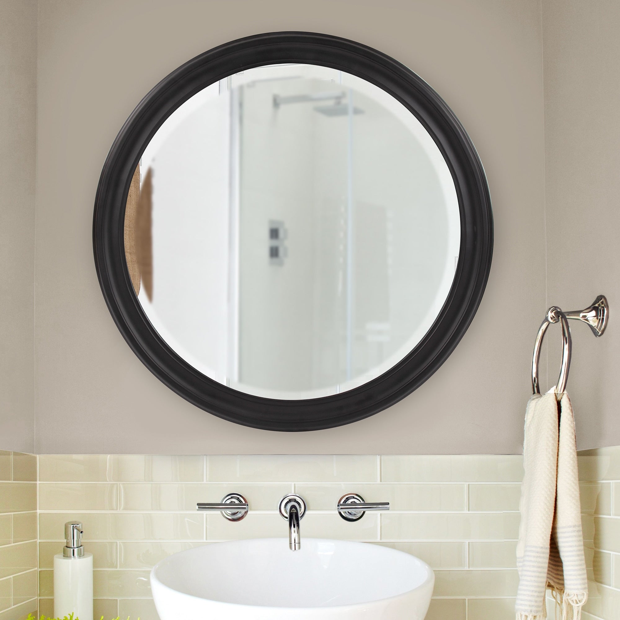 Copper Grove Lilas Matte Black Round Wall Mirror