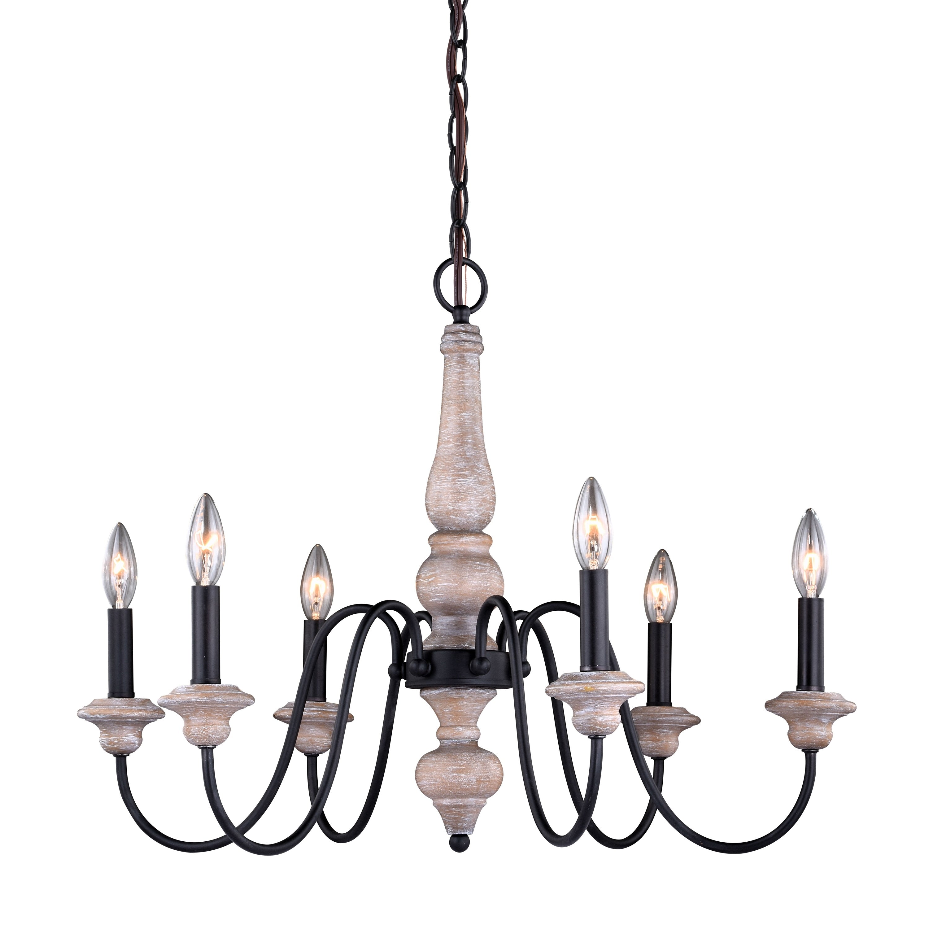 Georgetown Gray Wood And Bronze Farmhouse 6 Light Chandelier 26 In W X 20.75 In H X 26 In D