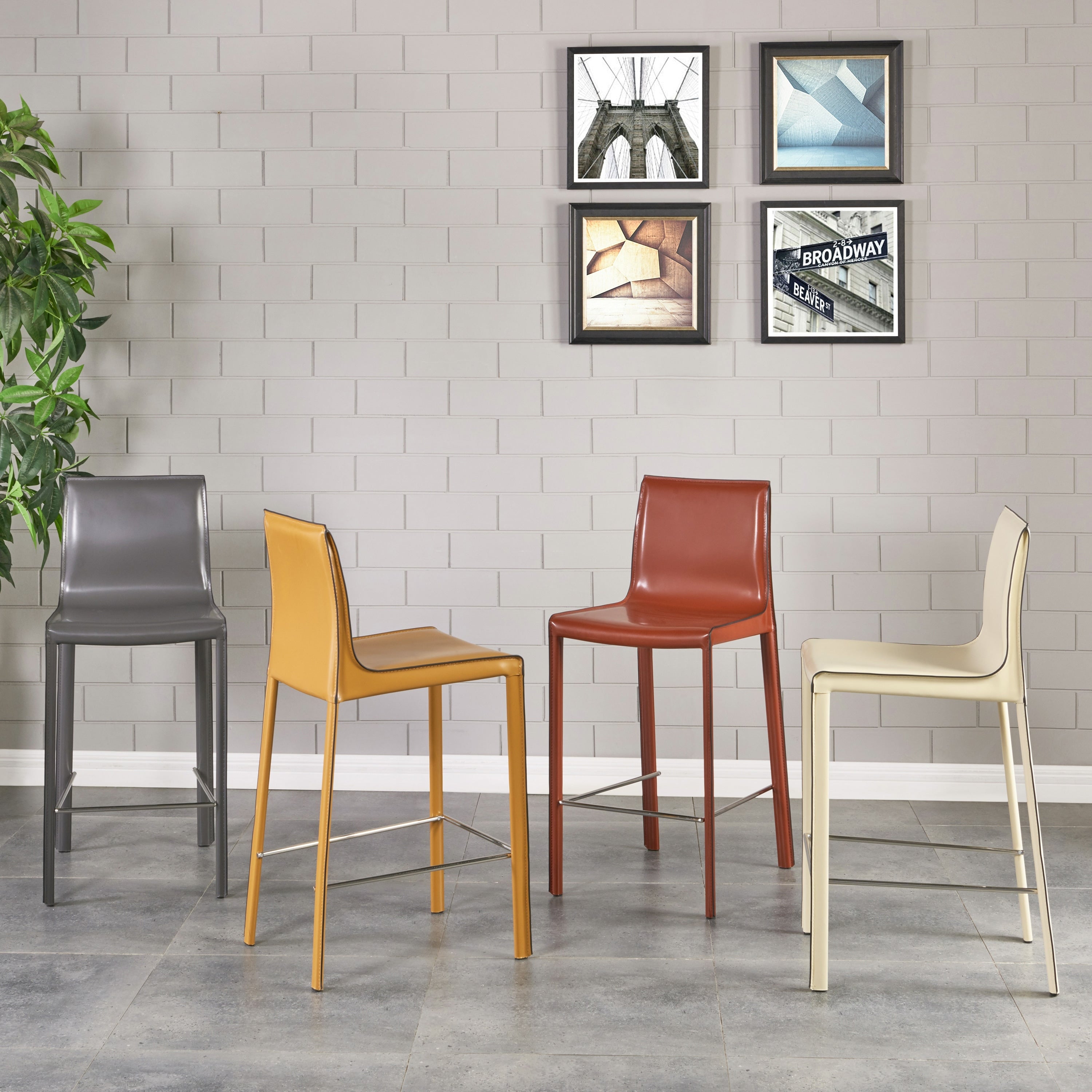 Gervin Recycled Leather Counter Stool Set Of 2
