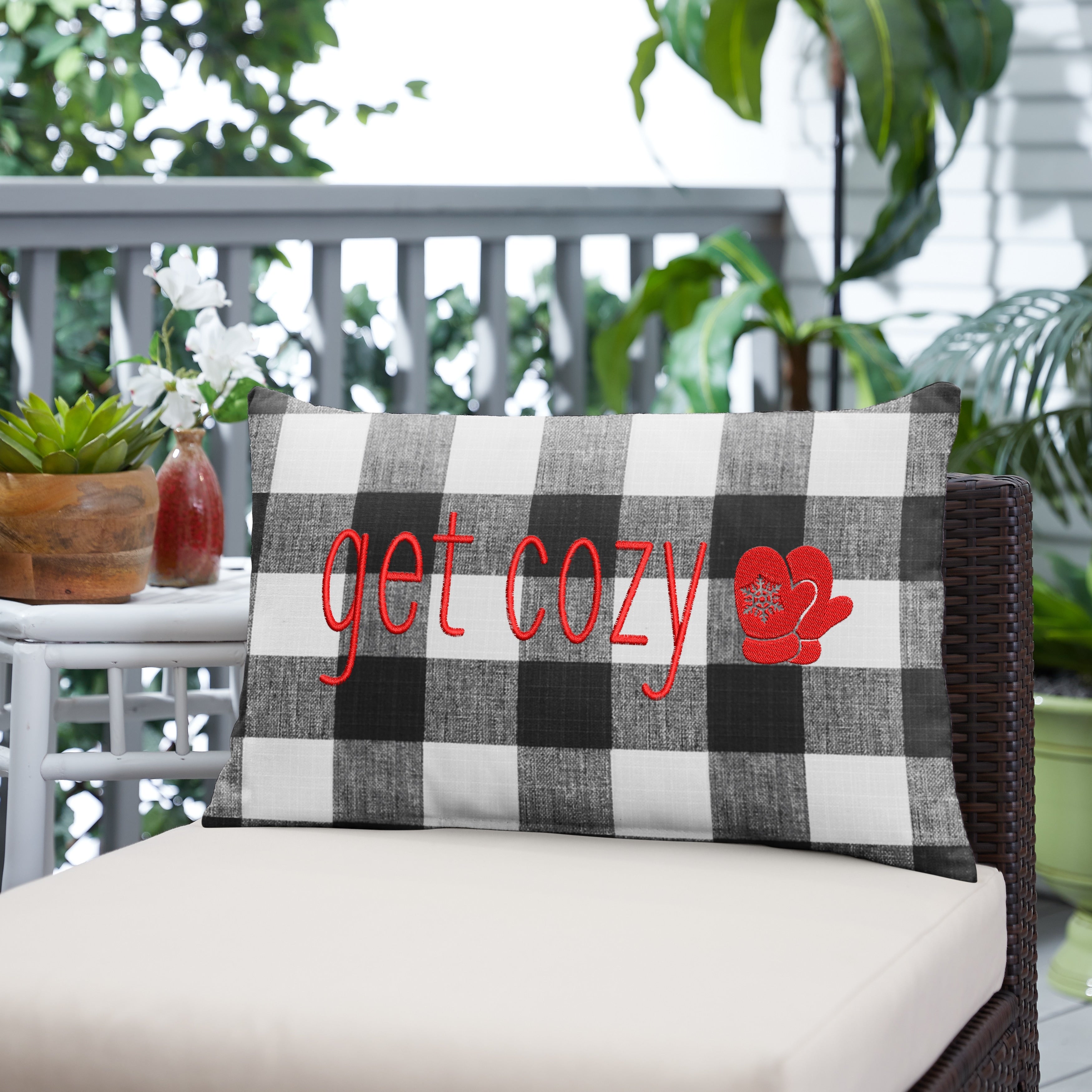 Get Cozy Black Buffalo Plaid Indoor Outdoor Pillow 13 In X 20 In