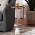 Gezana Drink Table With Marble Base Compact Pedestal Accent Table With Clover Tray Top For Living Room Or Sofa Side