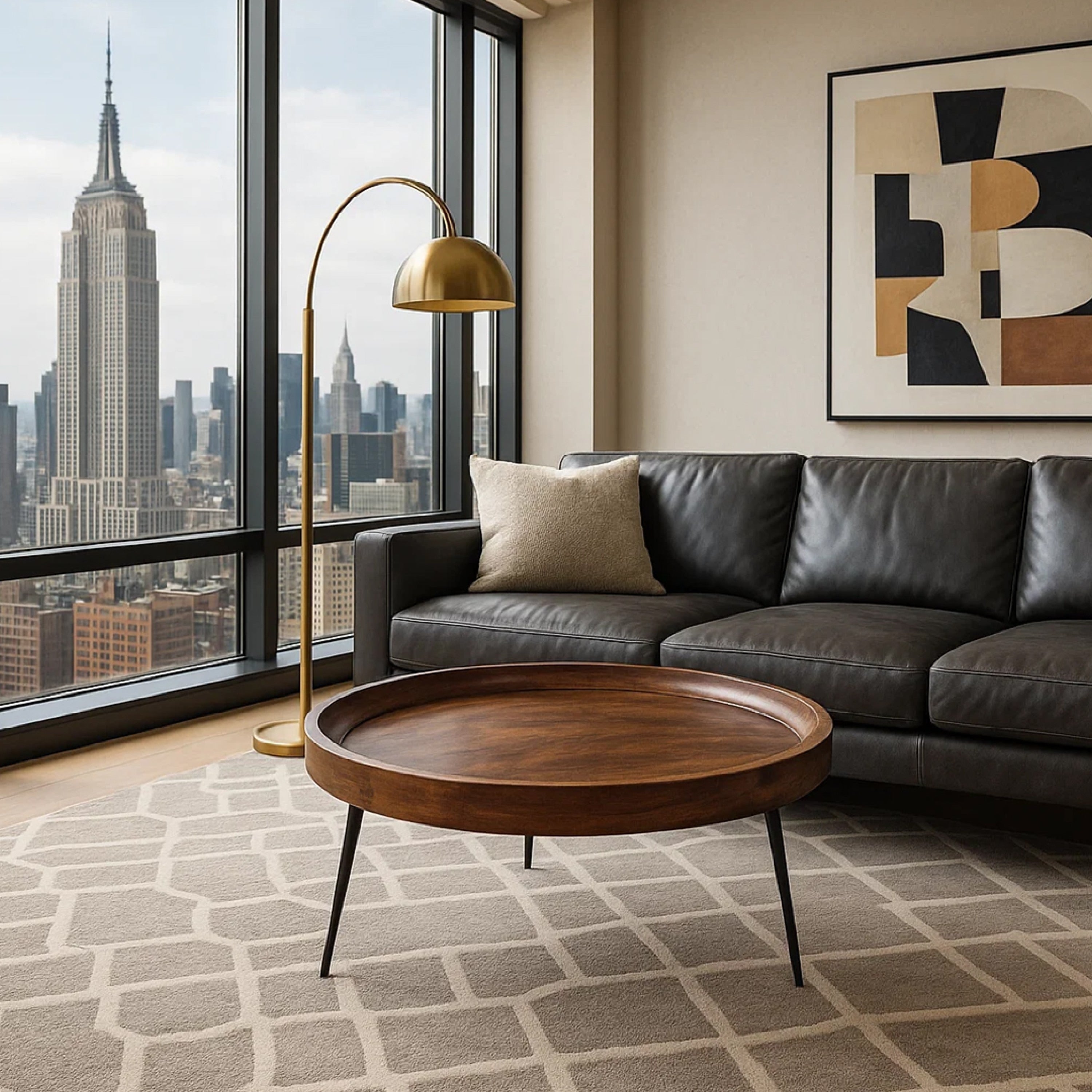 Round Mango Wood Coffee Table With Splayed Metal Legs Brown And Black