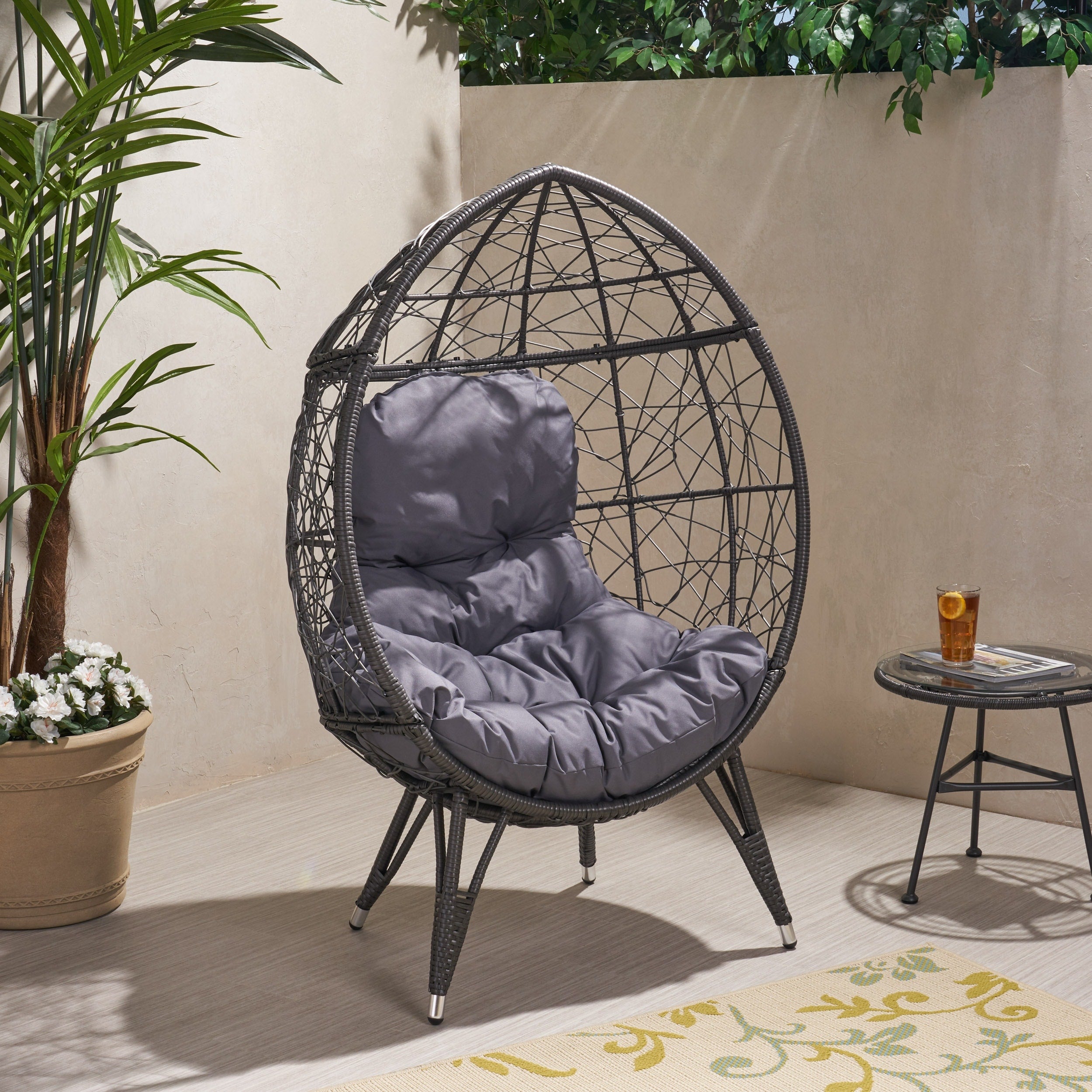 Gianni Outdoor Wicker Teardrop Chair With Cushion By Christopher Knight Home