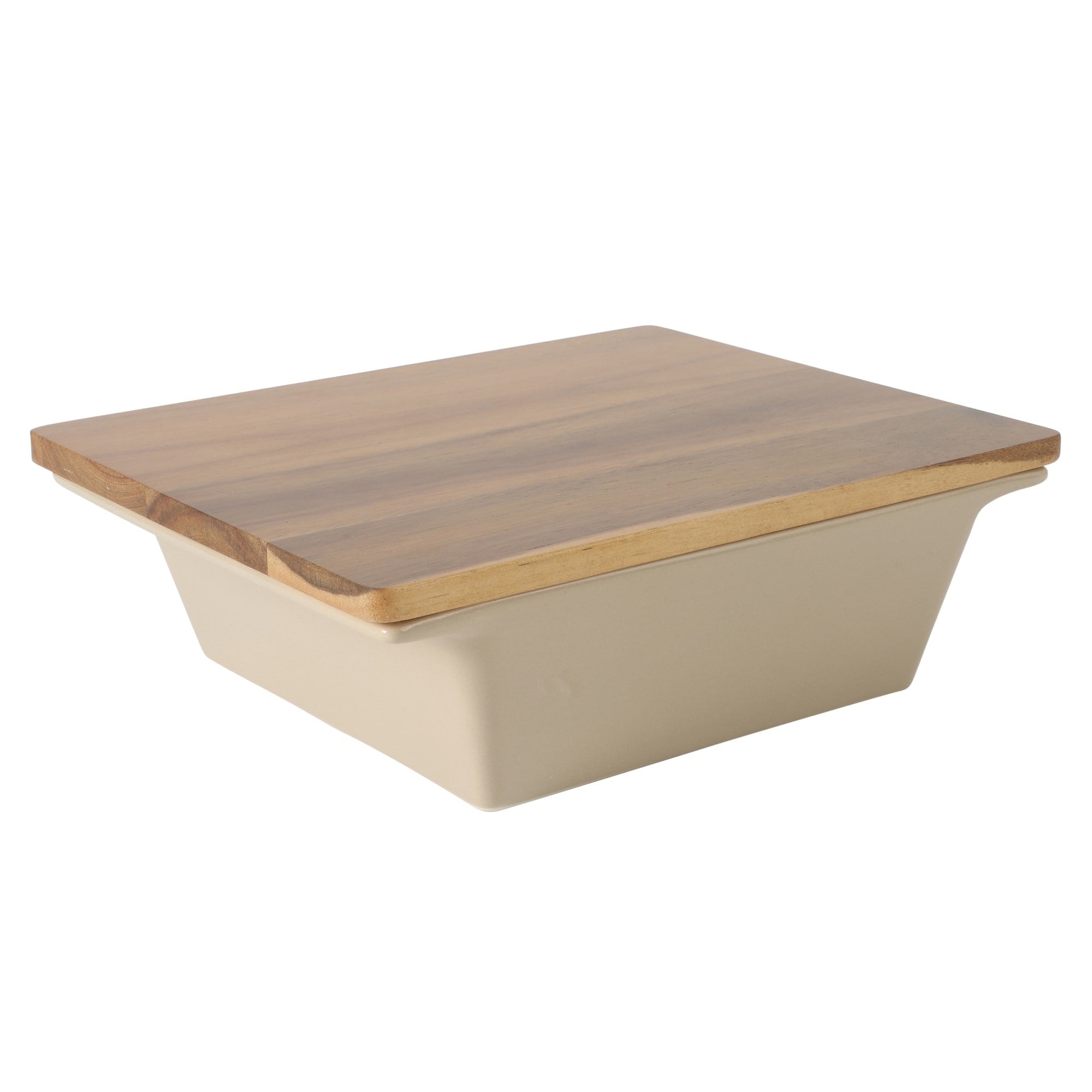 Gibson Elite 2 Quart Or 2.75 Quart Stoneware Baking Dish With Acacia Wood Lid Taupe Rectangular Oven Safe Baker