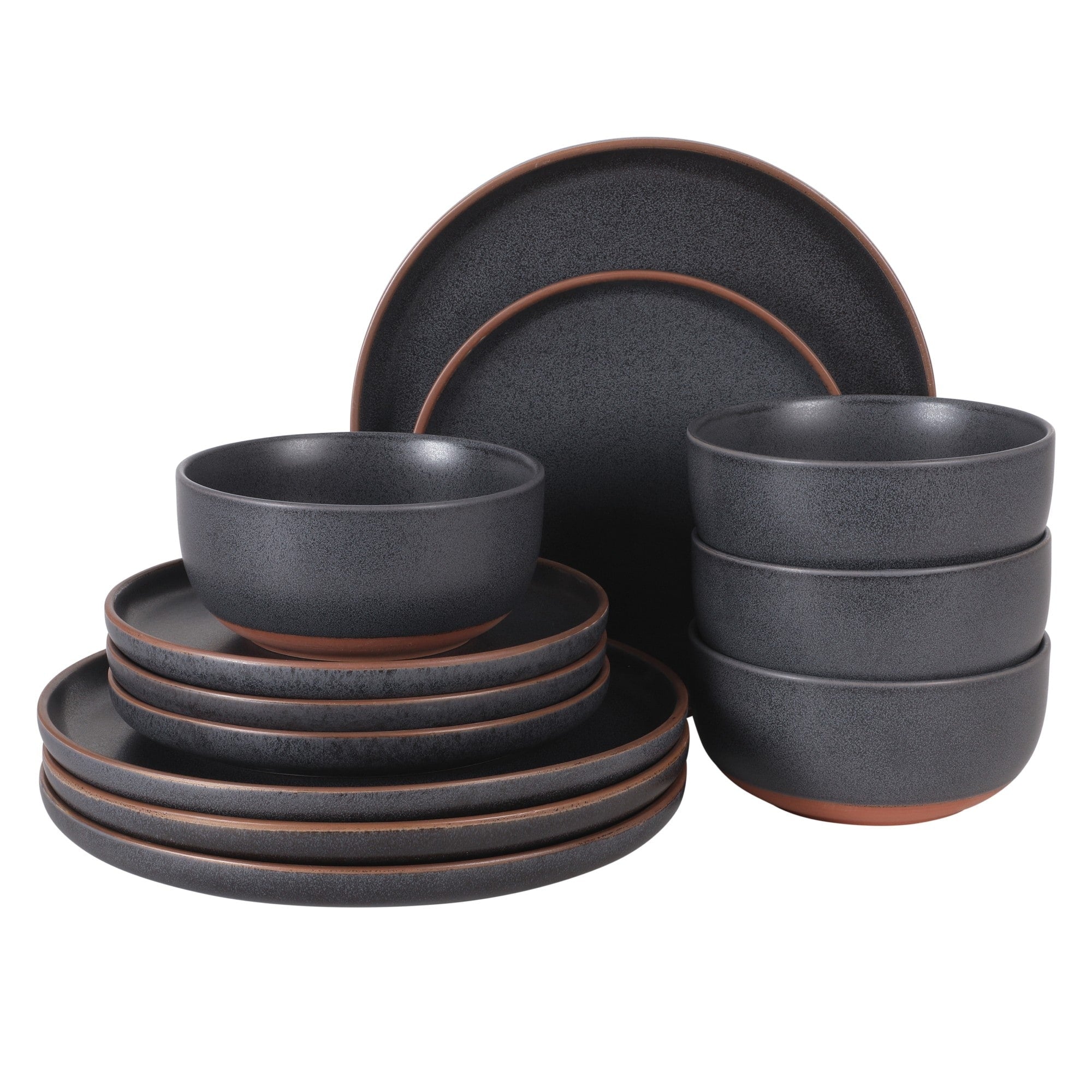 Gibson Elite Abbey Circle 12 Piece Service For 4 Reactive Matte Glaze Dishes Stoneware Ceramic Dinnerware Set