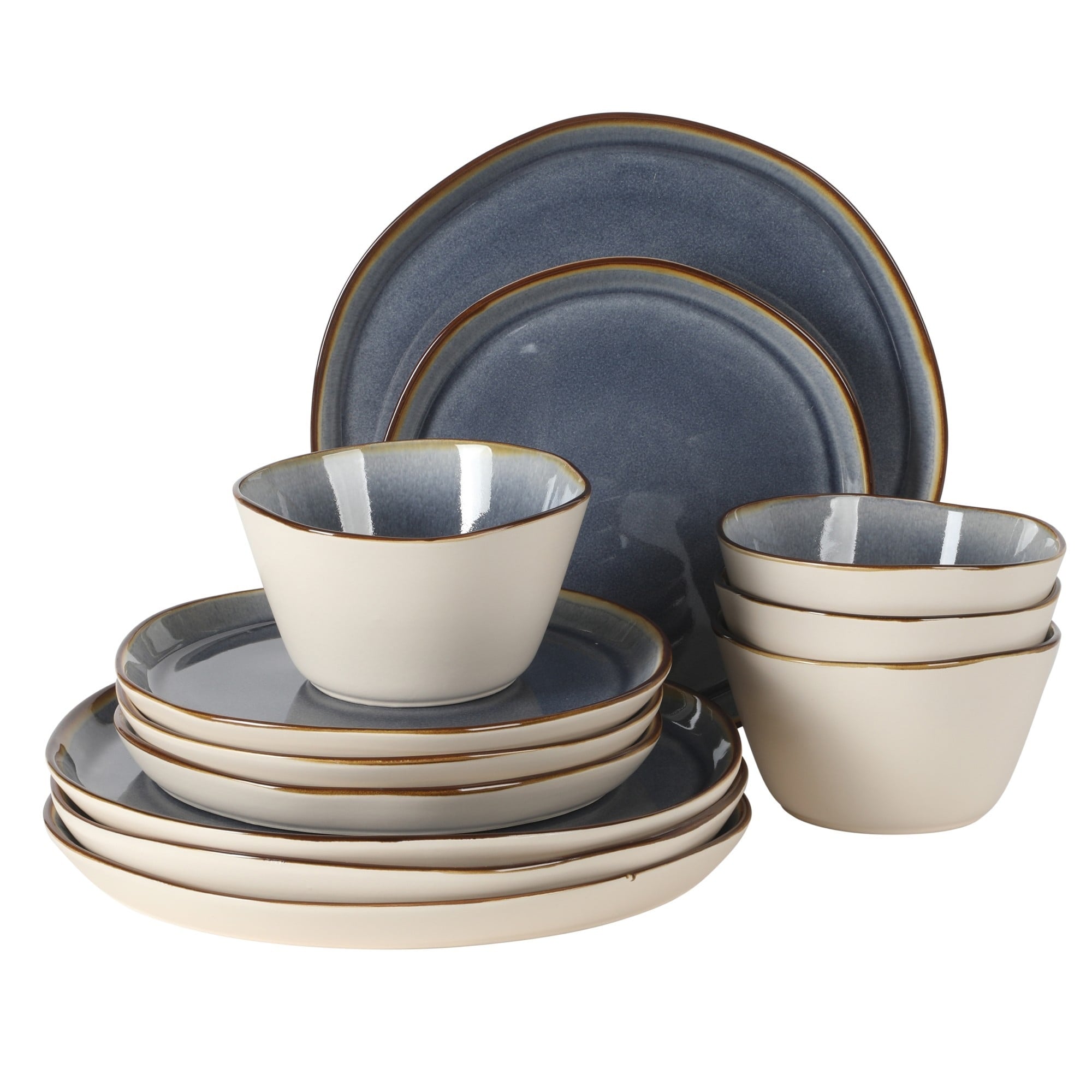 1. Gibson Elite Algeria River 12 Piece Stoneware Dinnerware Set Plates Bowls Blue