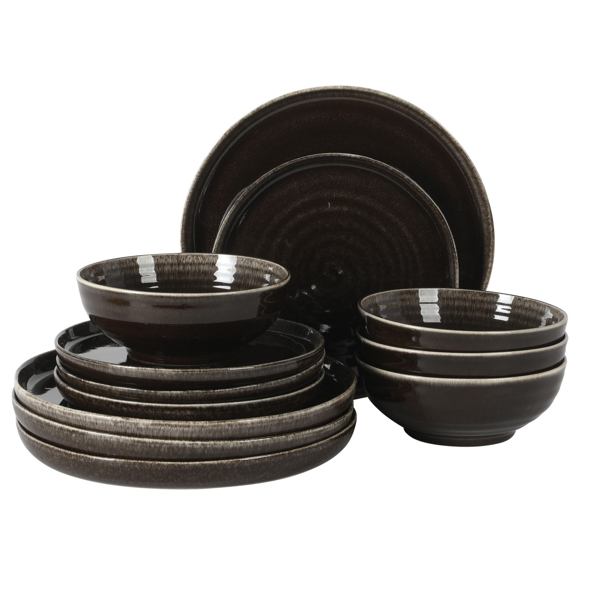 Gibson Elite Eclipse Swirls Plates And Bowls Sets 12 Piece Stoneware Dinnerware Sets Reactive Glaze Dish Set