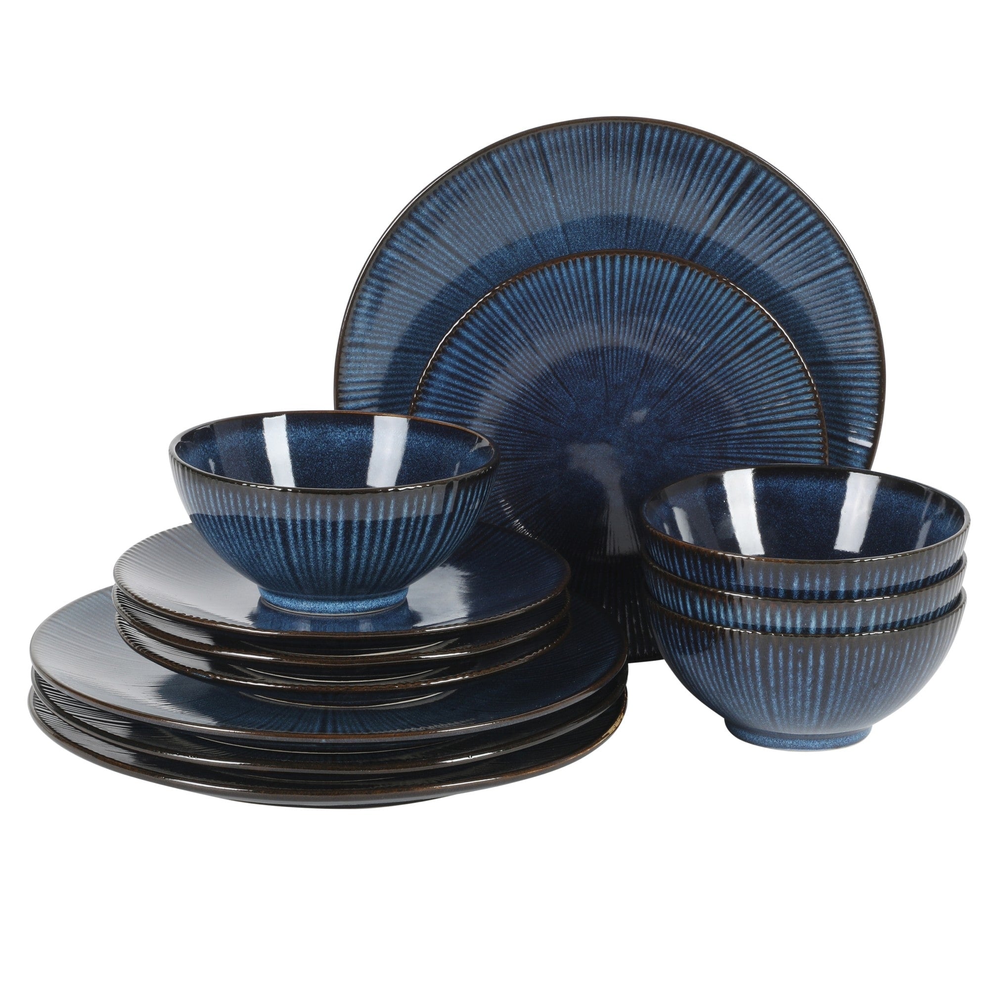 1. Gibson Elite Midnight Luna 12 Piece Stoneware Dinnerware Set Plates Bowls