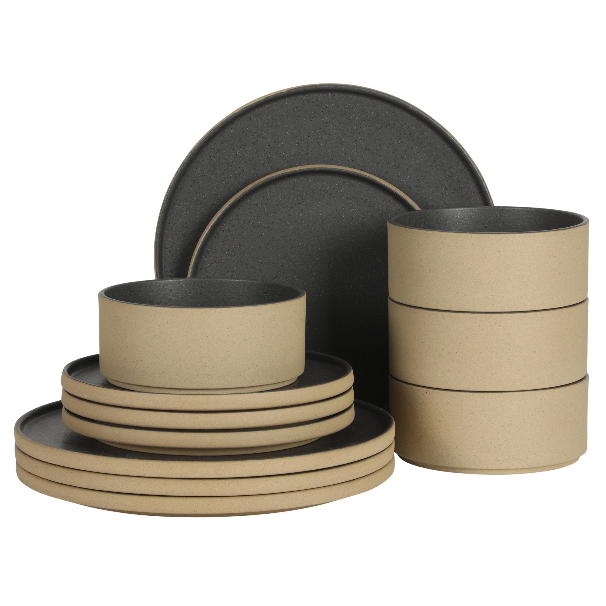 Gibson Elite Villa Amadora Made In Portugal 12 Piece Dinnerware Set For 4 Speckled Stoneware Plates Bowls