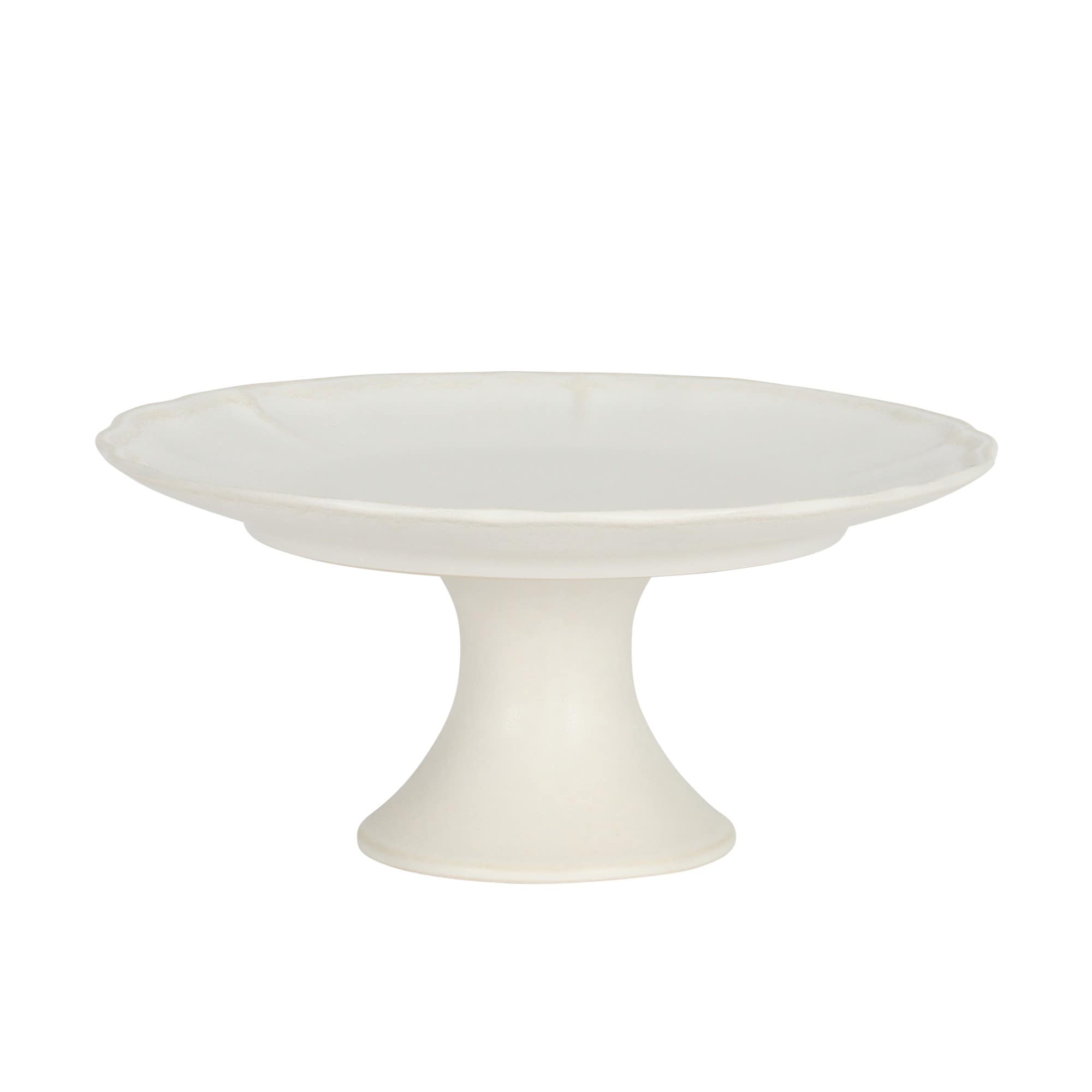 Gibson Elite Vista Rossio Made In Portugal 10.6 White Ceramic Cake Stand With Scalloped Rim Pedestal Dessert Stand