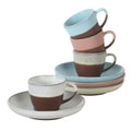 Gibson Elite William Crest 8 Piece Cup Saucer 3.5Oz Espresso Cups 5.5 Saucers Reactive Stoneware Set