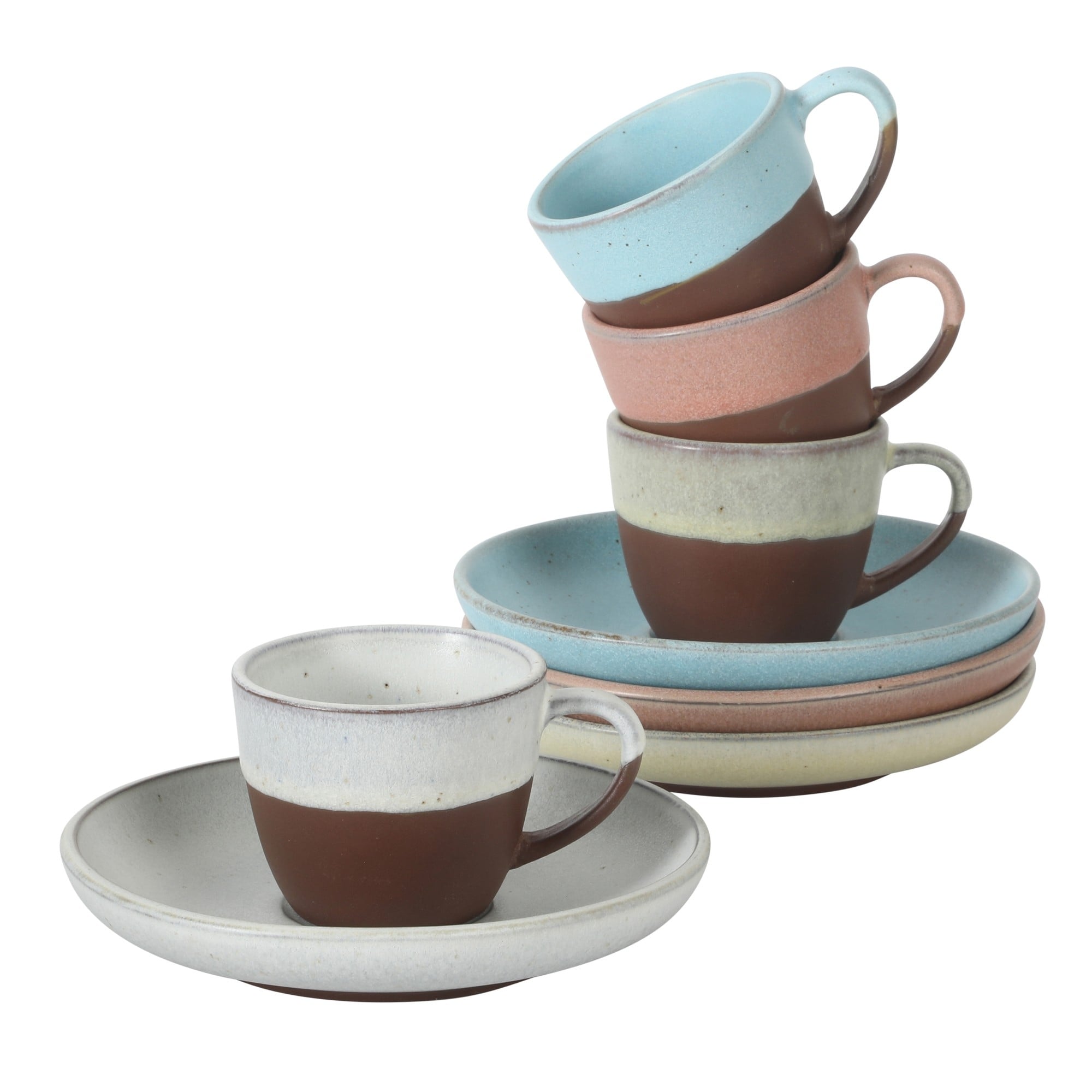 Gibson Elite William Crest 8 Piece Cup Saucer 3.5Oz Espresso Cups 5.5 Saucers Reactive Stoneware Set
