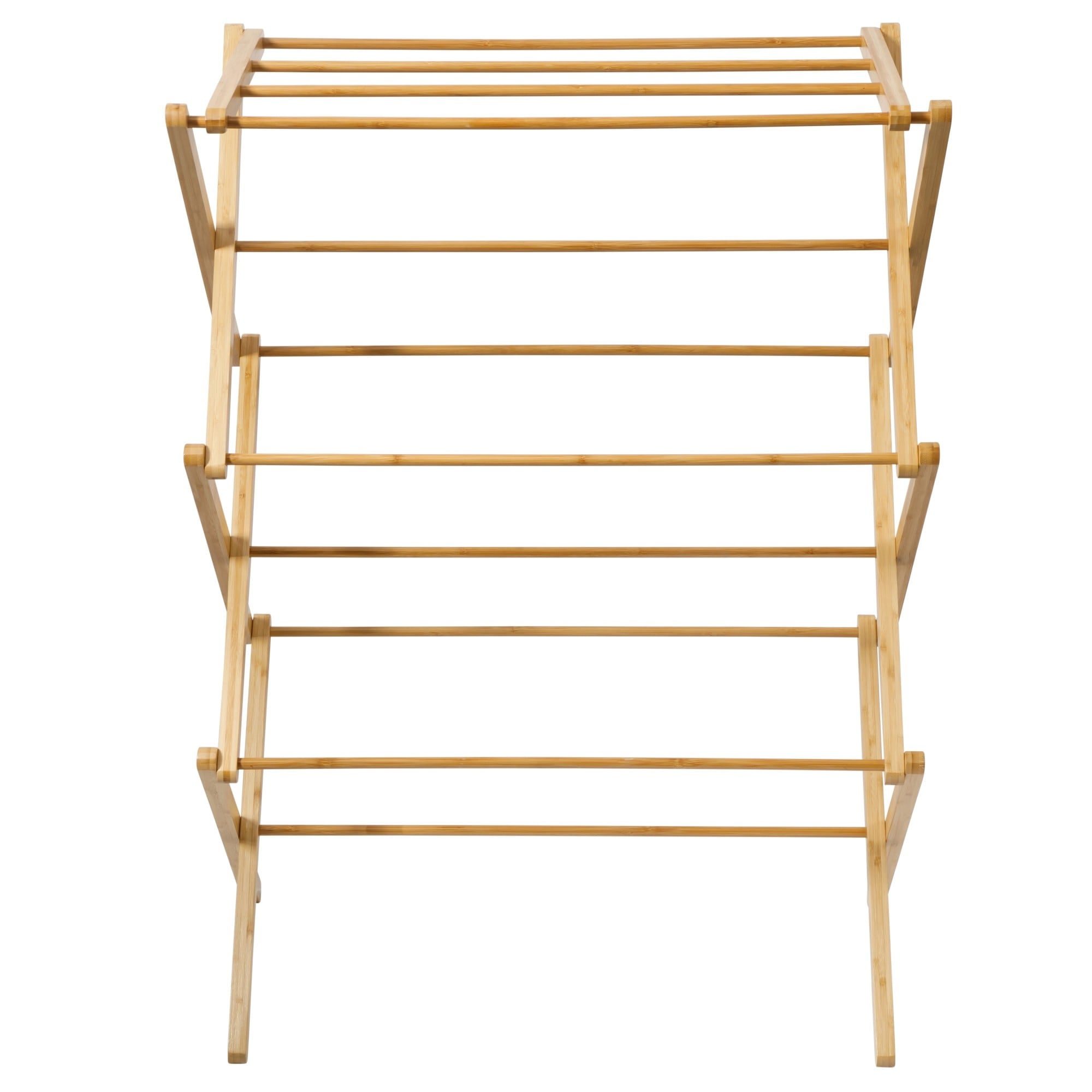 Gibson Home Foldable Bamboo Drying Rack For Clothes Towels 2 Tier Collapsible Laundry Drying Rack For Indoor Outdoor Use