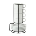 Gibson Home Gracious Dining Cups And Saucers Set Of 4 Stackable Coffee Set With Metal Stand For Espresso And Cuppuccino