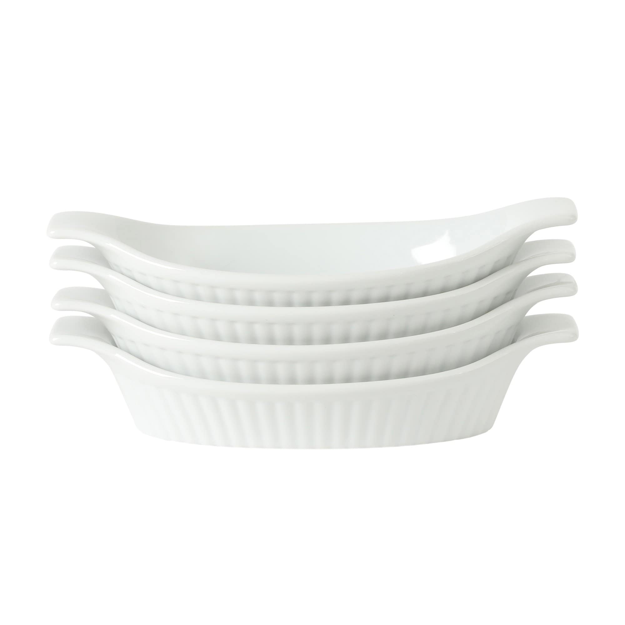 Gibson Home Gracious Dining Oval Au Gratin Baking Dishes 4 Piece Set 9Oz Or 15Oz Oven Safe Ceramic With Handles White