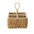 Gibson Home Woven Utensil Caddy With 4 Compartments Natural Hand Braided Water Hyacinth Basket With Wood Bead Trim
