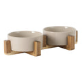 Gibson Home Zoomie Bites Ceramic Dog And Cat 5.5In Bowl With Acacia Wood Stand Non Slip Matte Glaze Weighted Food Water Set