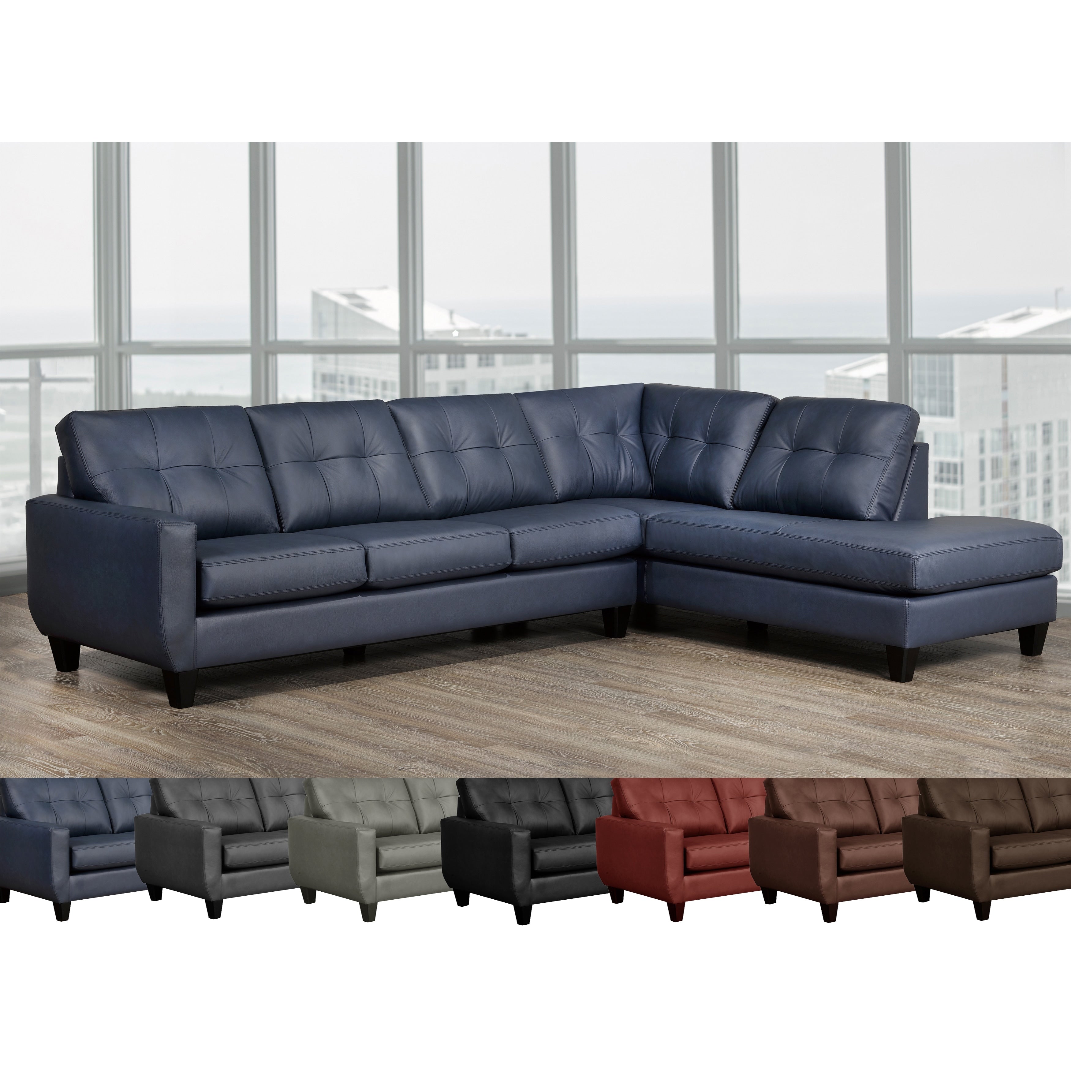 Gibson Top Grain Leather Tufted Sectional Sofa Right And Left Facing