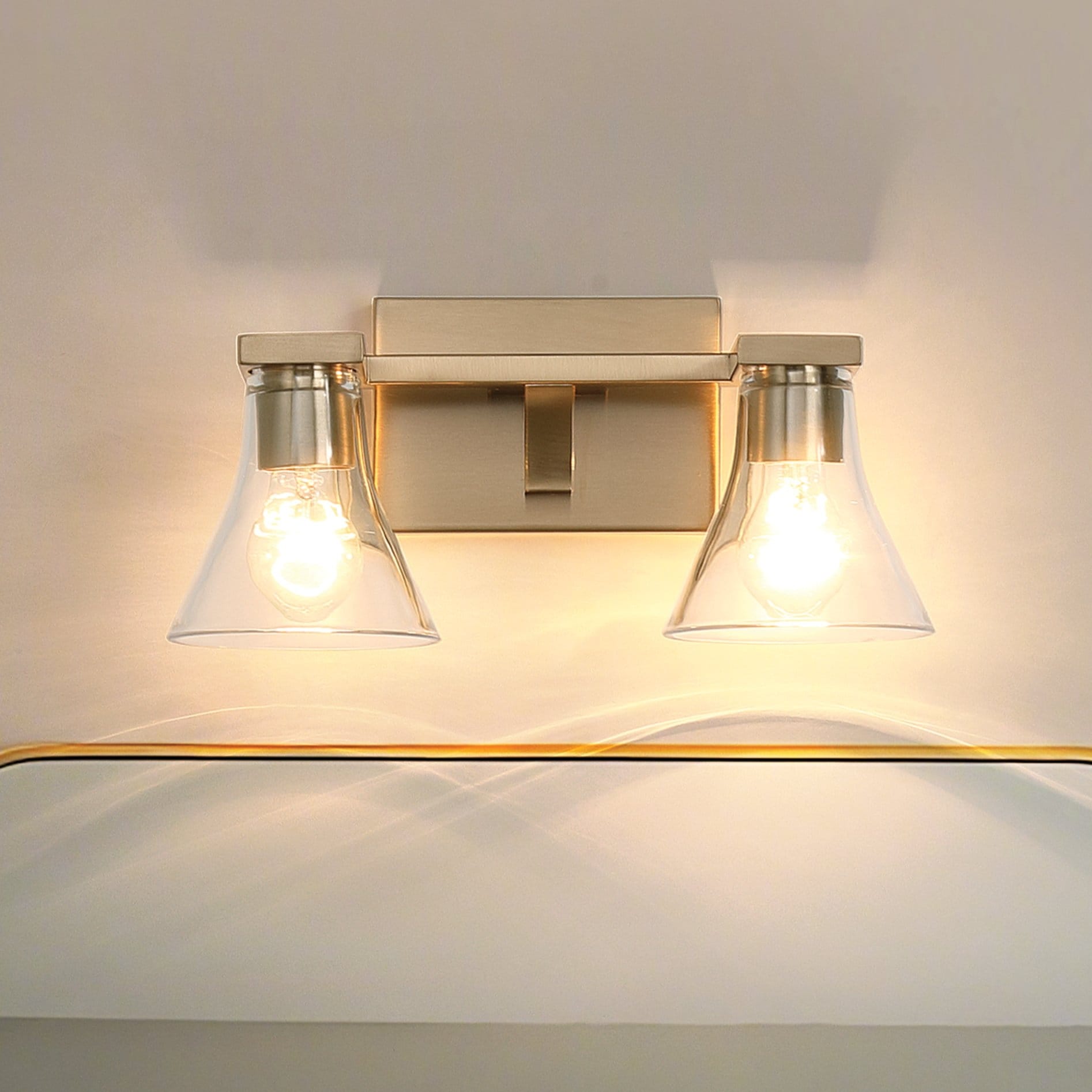Gilford 14 Inch 2 Light Champagne Gold Vanity Light With Clear Glass Shades