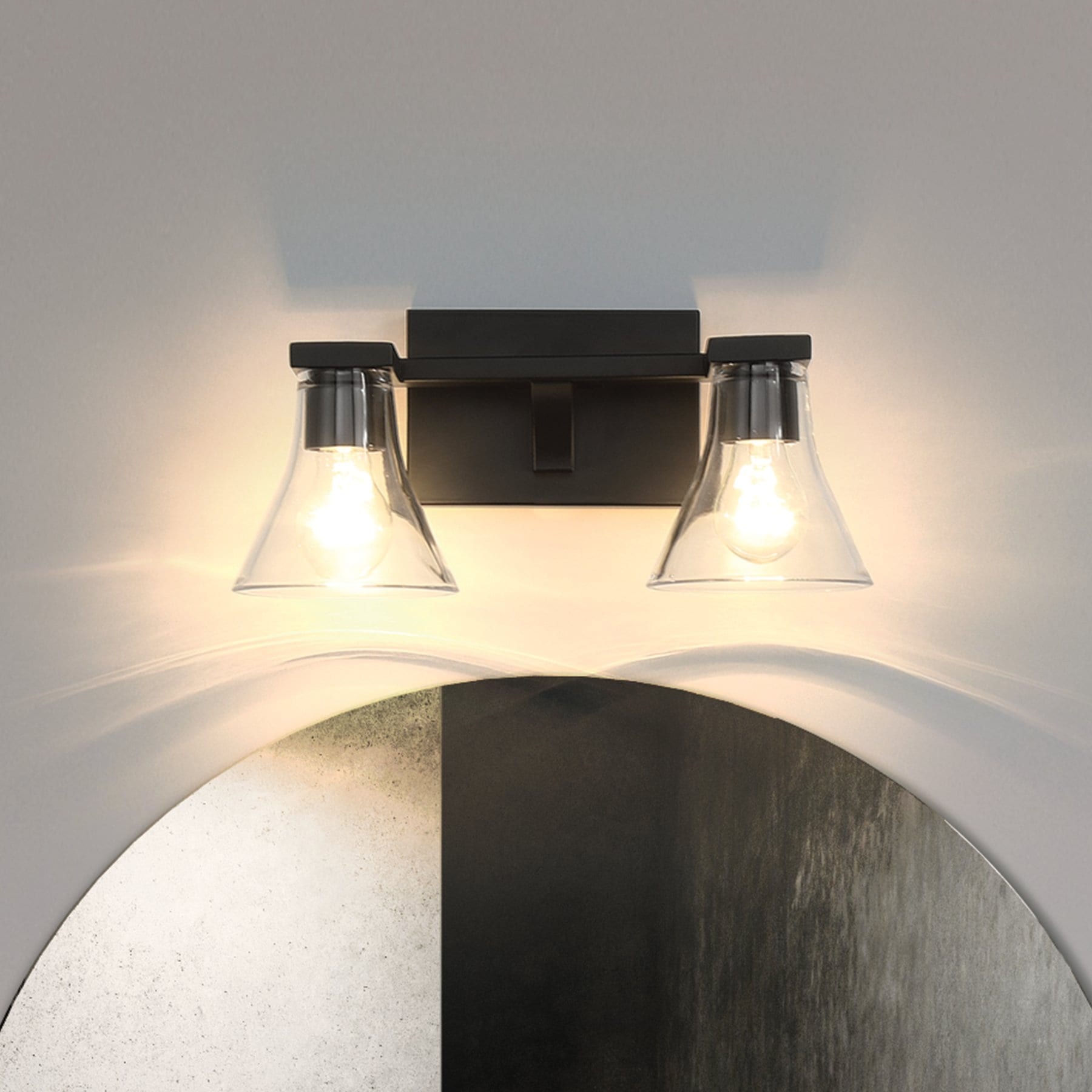 Gilford 14 Inch 2 Light Matte Black Vanity Light With Clear Glass Shades