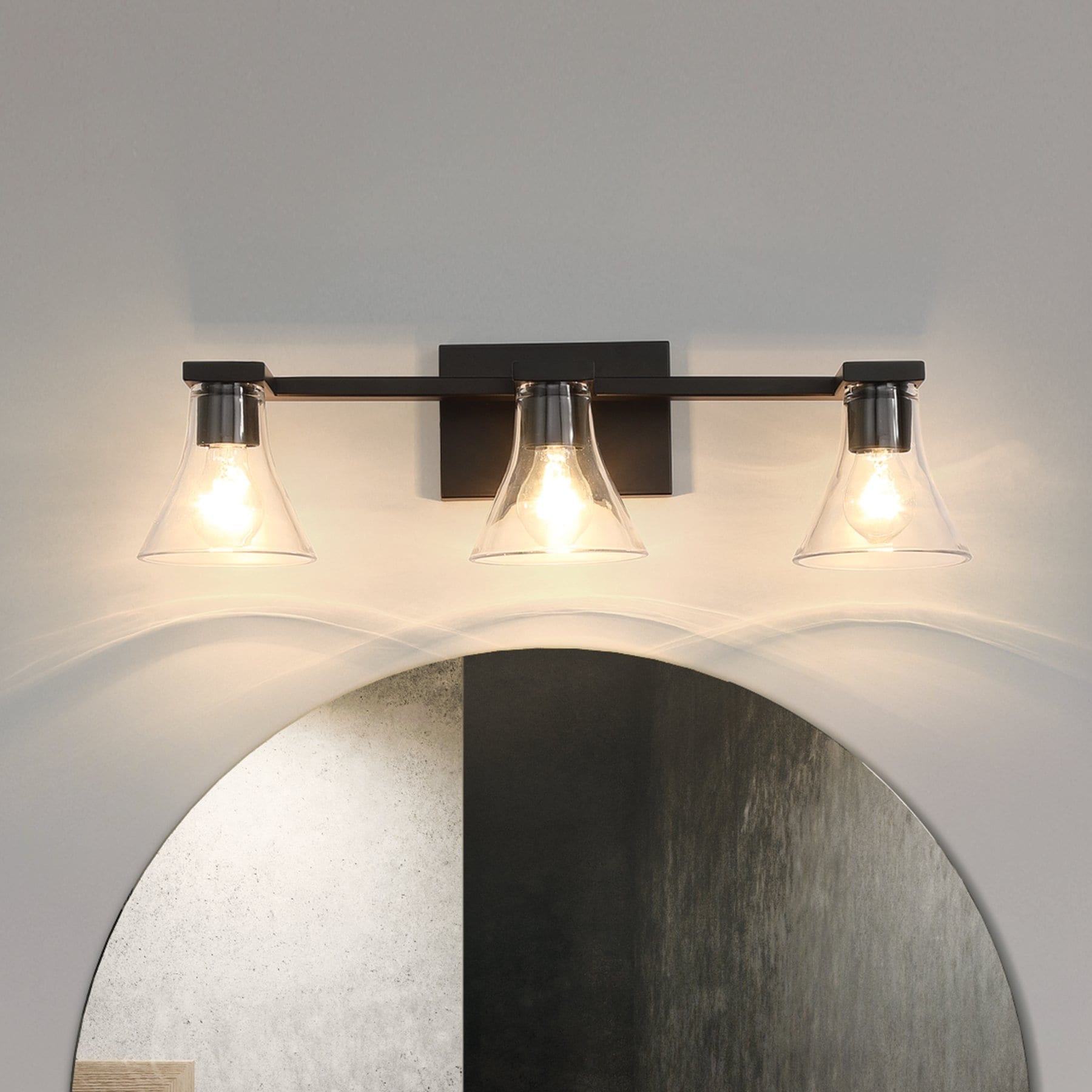 Gilford 24 Inch 3 Light Matte Black Vanity Light With Clear Glass Shades