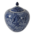 Ginger Jar With Finial Persian Floral Print White Blue Porcelain 10 Inch