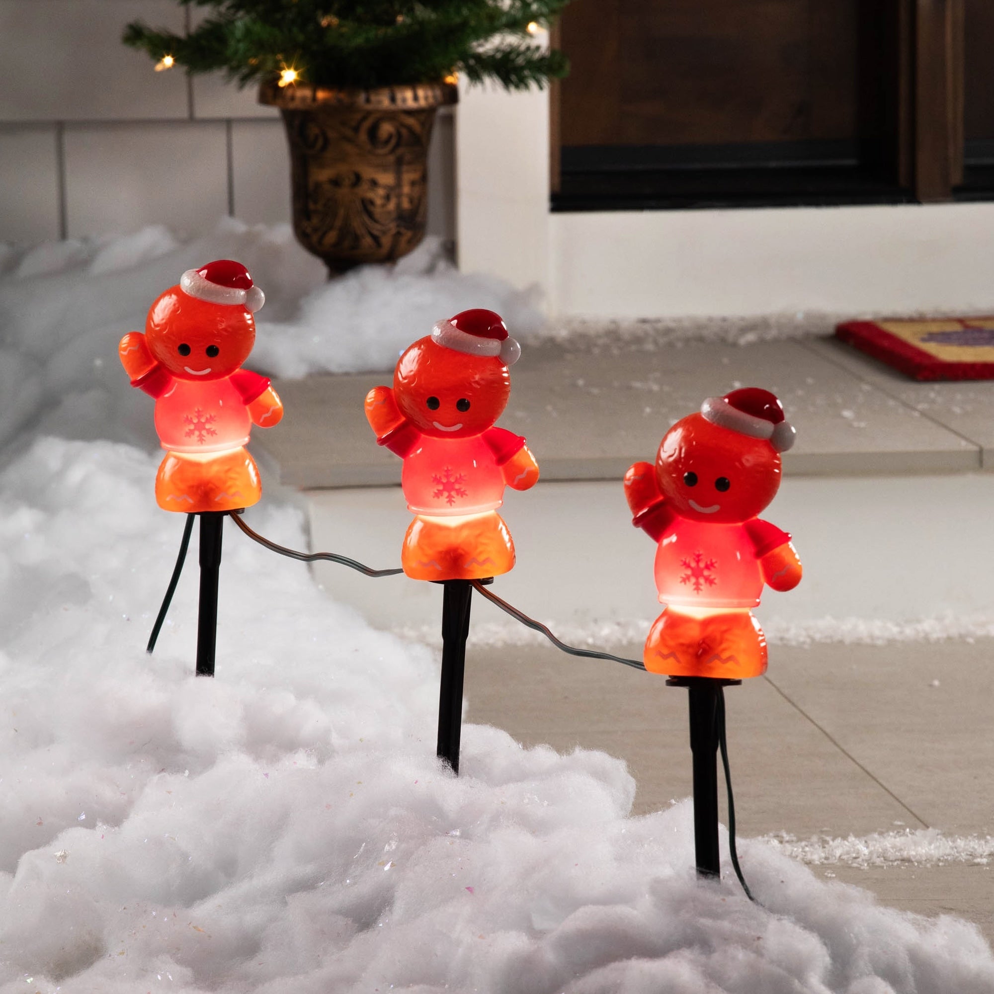 Gingerbread With Santa Hat Outdoor Christmas Pathway Markers 16.75 Set Of 3 Brown