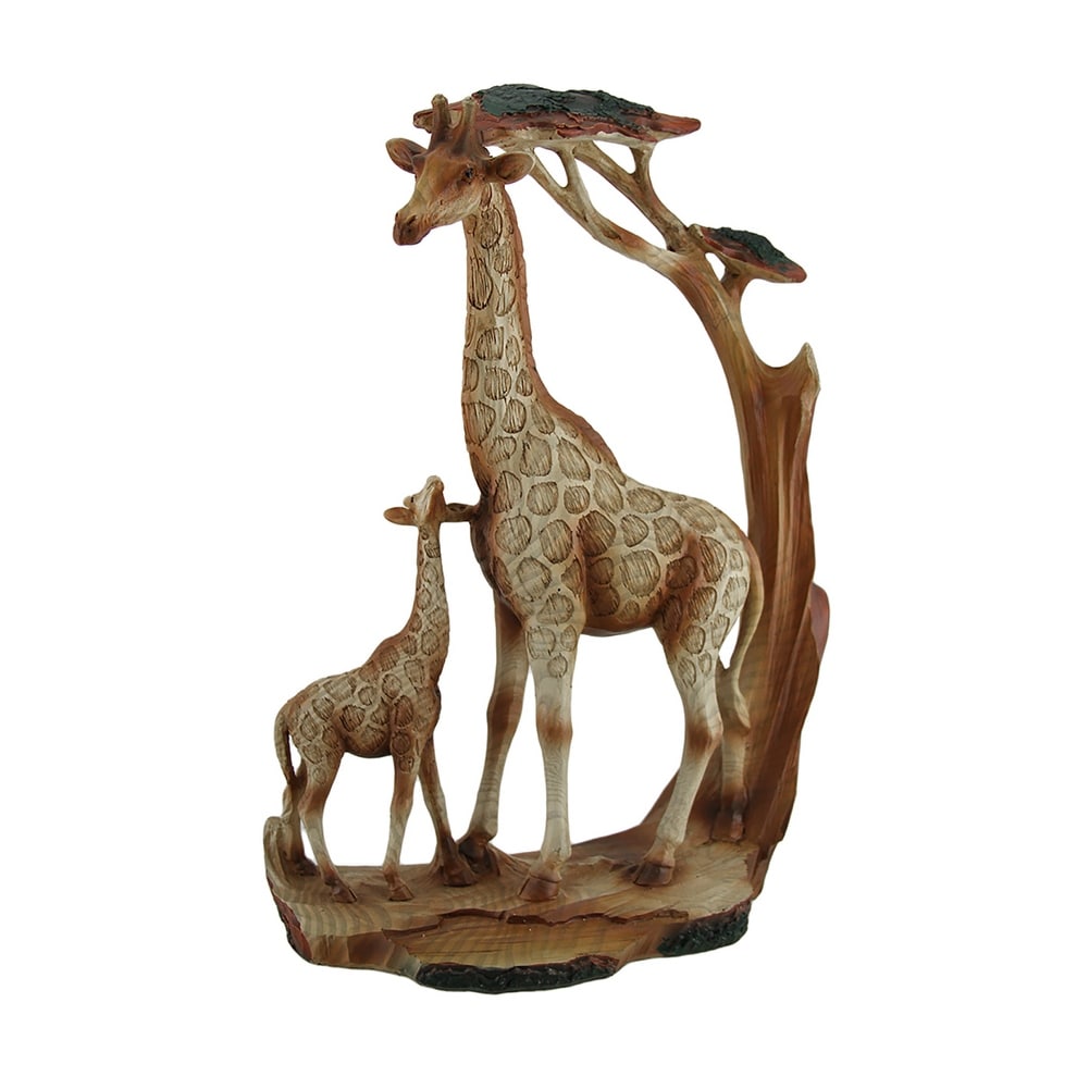 Giraffe Family Carved Wood Look Resin Statue Brown