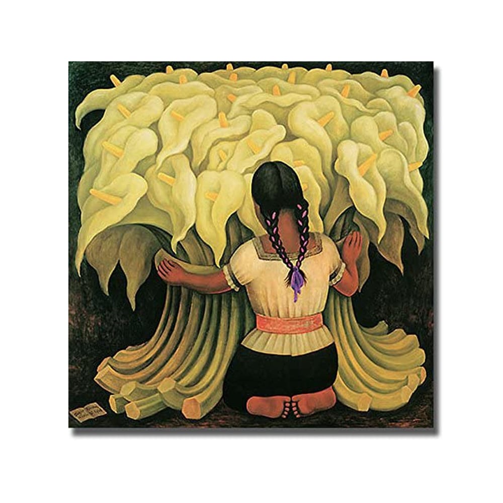 Girl With Lilies By Diego Rivera Stretched Canvas Giclee Art 27 In X 27 In