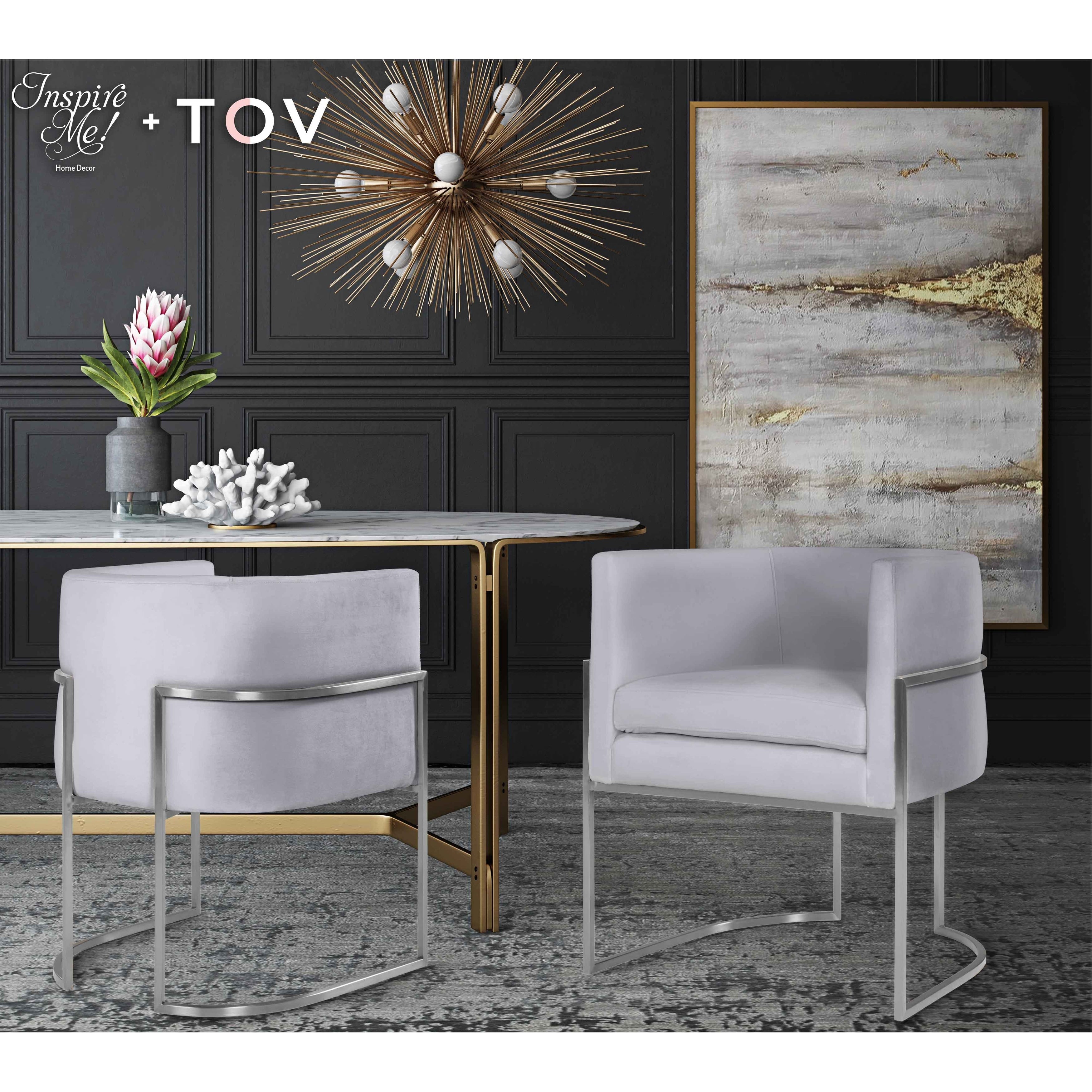 Giselle Grey Velvet Dining Chair With Silvertone Frame