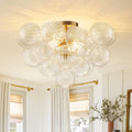Glam 2 Light Striped Glass Cluster Bubble Living Room Flush Mount 19.7 In