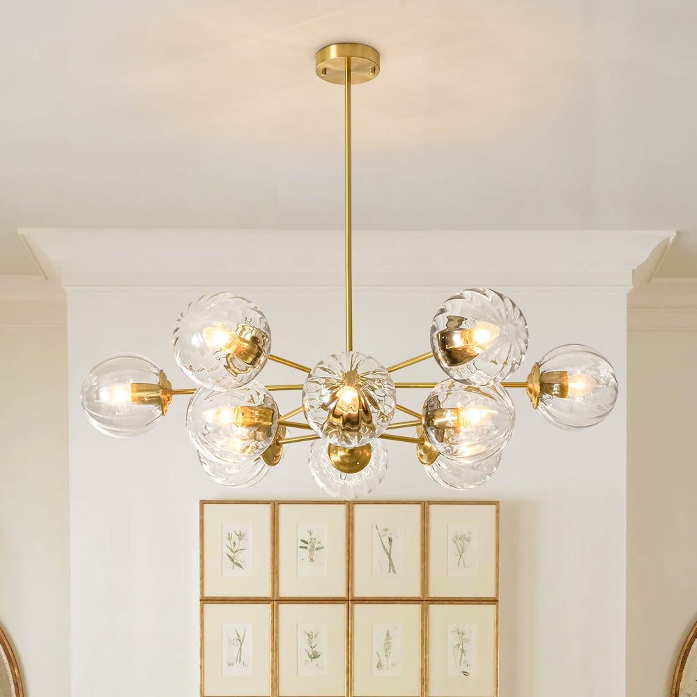 Glam 2 Tier Clear Ribbed Glass Bubble Sputnik Chandelier 35.4In