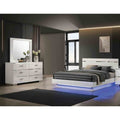 Glam 3 Piece White Sleek Platform Bed Dresser Mirror Bedroom Set