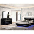 Glam 3Pc Black Bed Dresser Mirror W Led Light Bedroom Set