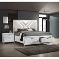 Glam 3Pc Drawers Bed Two Nightstand W Charging Port White Finish Bedroom Set