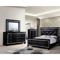 Glam 4Pc Black Finish Led Solid Wood Bedroom Furniture Set