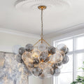 Glam 8 Light Textured Swirl And Smoked Glass Bubble Living Chandelier 32.7 In