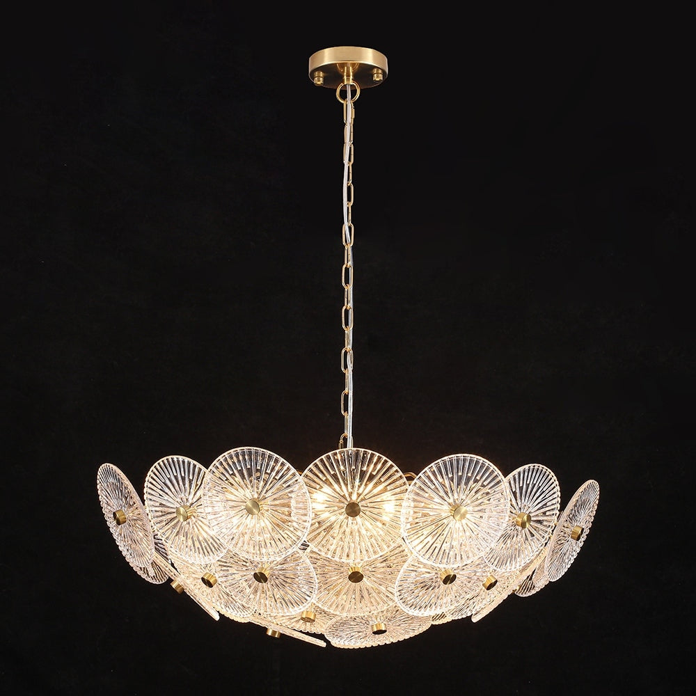 Glam 9 Light Tiered Clear Art Glass Round Basin Chandelier 28In